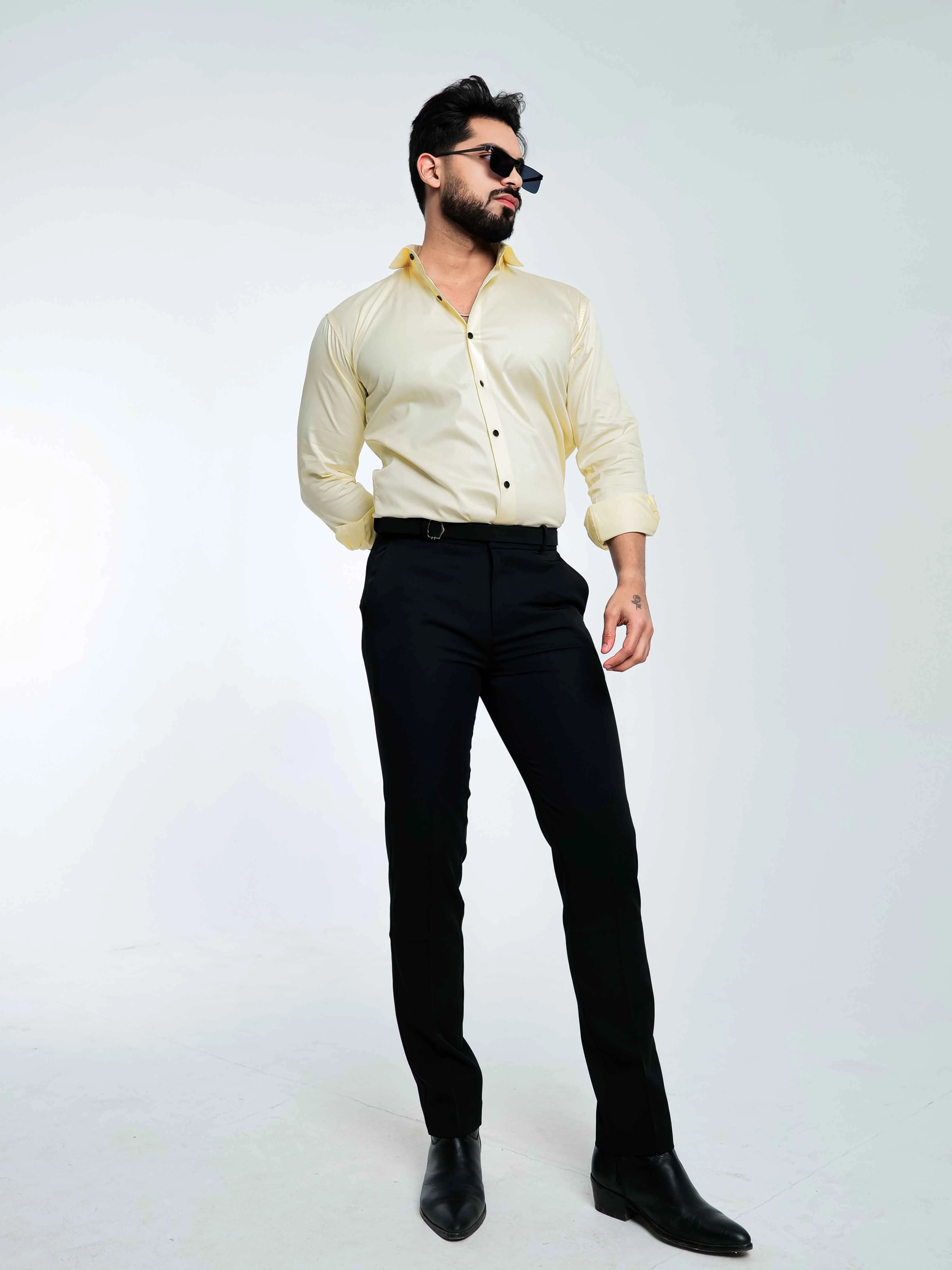 FOOMER FORMY LIGHT YELLOW LUXURY SATIN SHIRT FOR MEN'S - Image 6