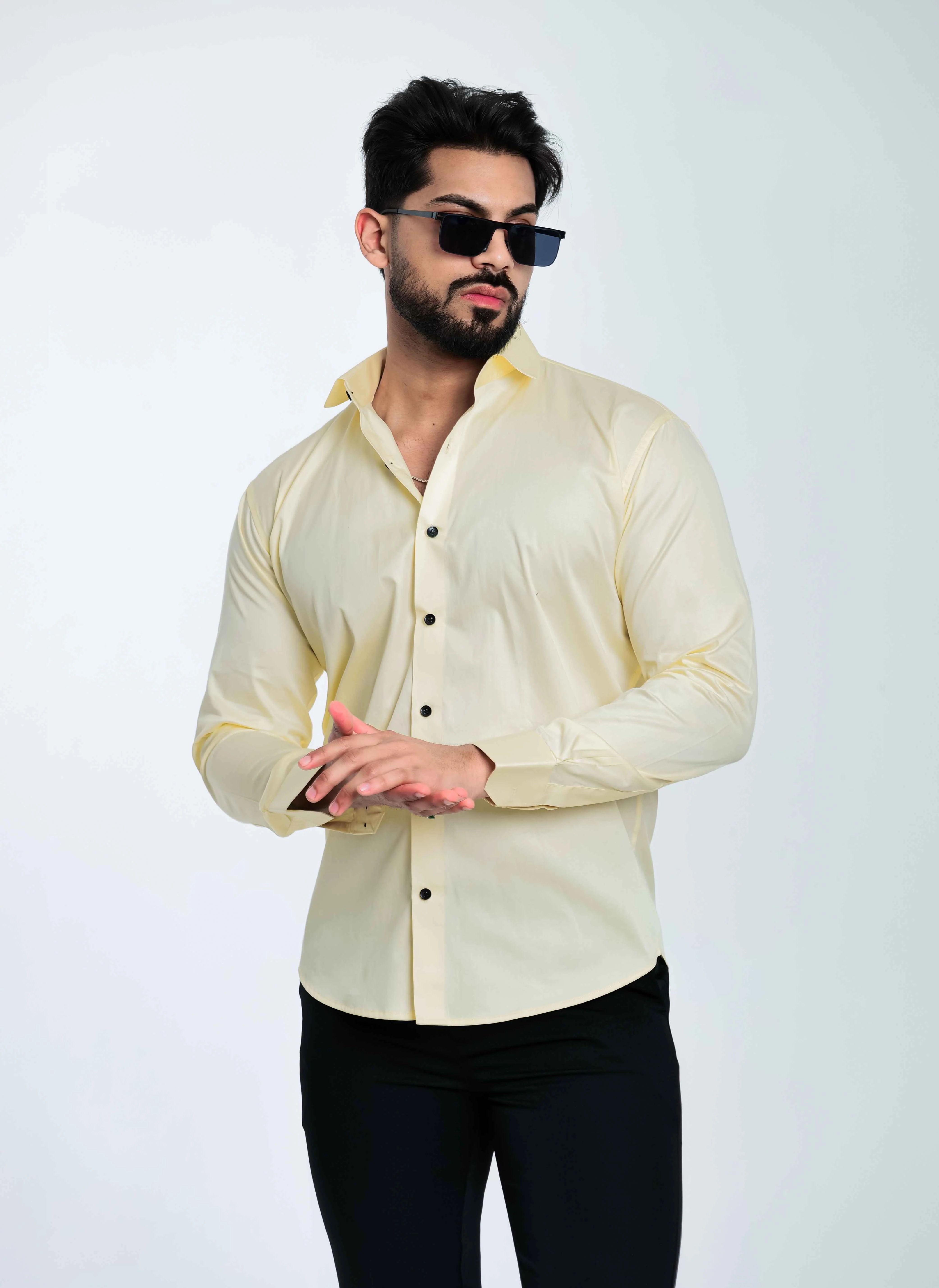 FOOMER FORMY LIGHT YELLOW LUXURY SATIN SHIRT FOR MEN'S - Image 8