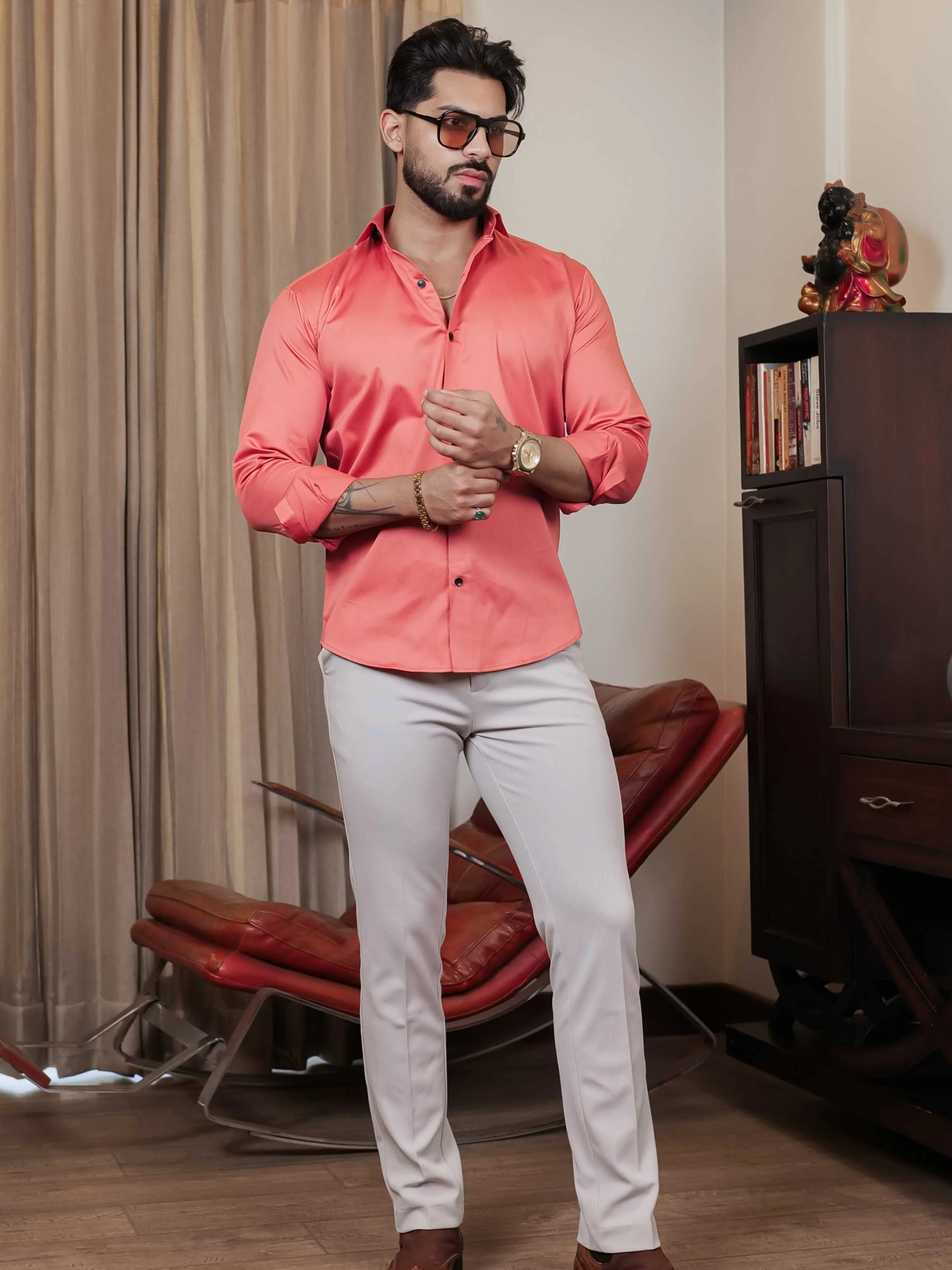 FOOMER FORMY ORANGE LUXURY SATIN SHIRT FOR MEN'S - Image 8