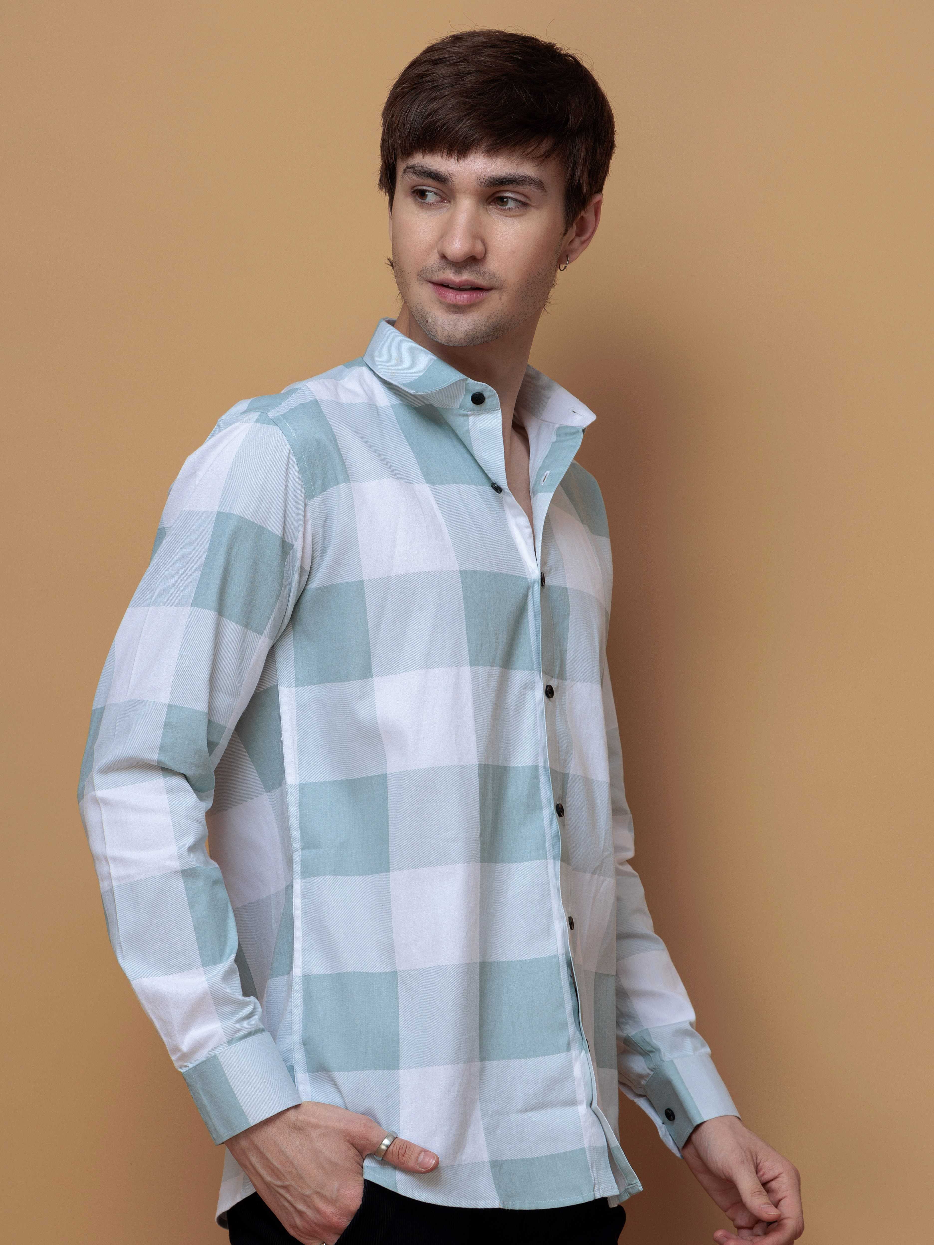 FOOMER GREEN CHECKS COTTON CASUAL SHIRT FOR MEN'S - Image 6