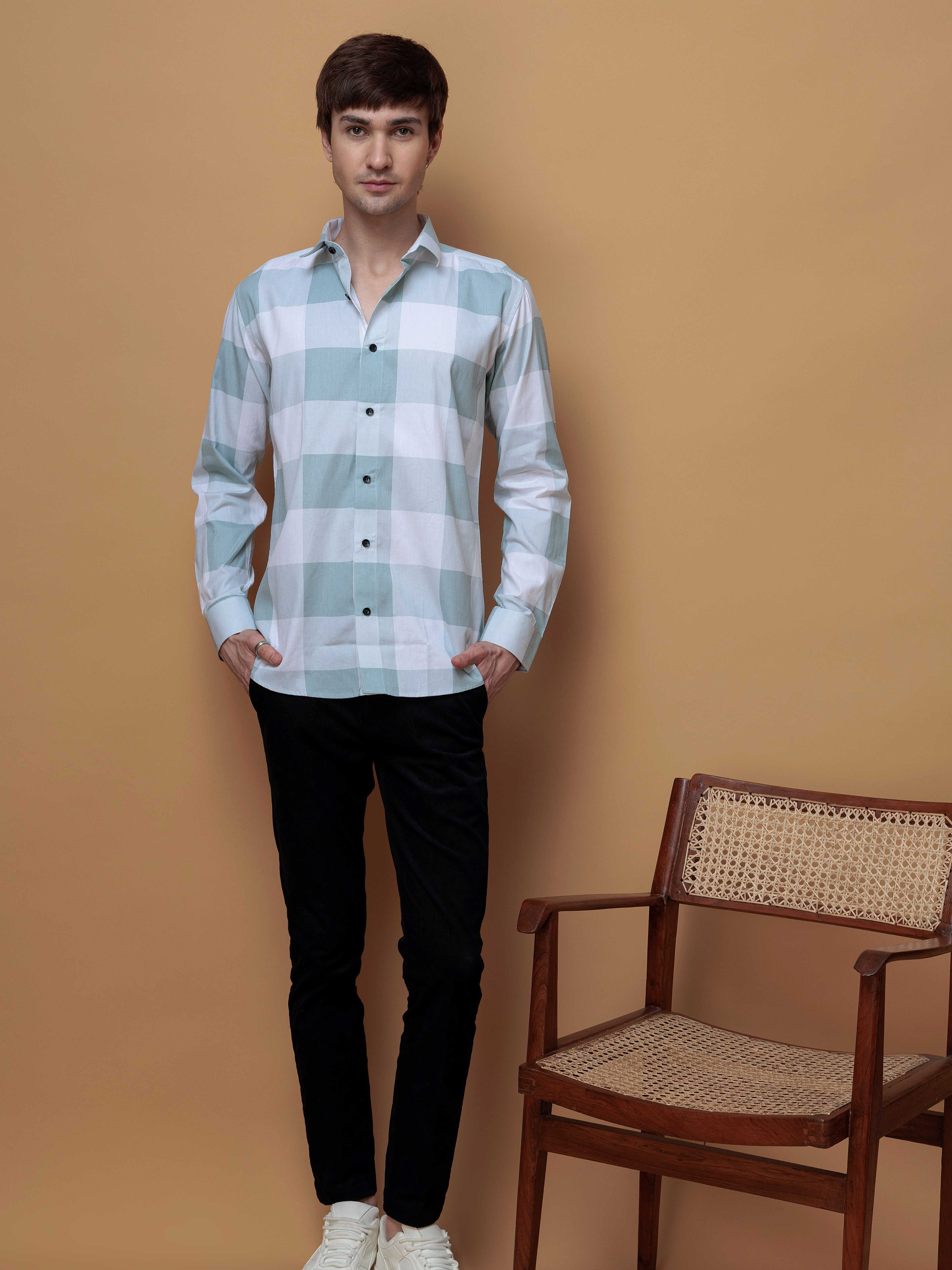 FOOMER GREEN CHECKS COTTON CASUAL SHIRT FOR MEN'S - Image 8