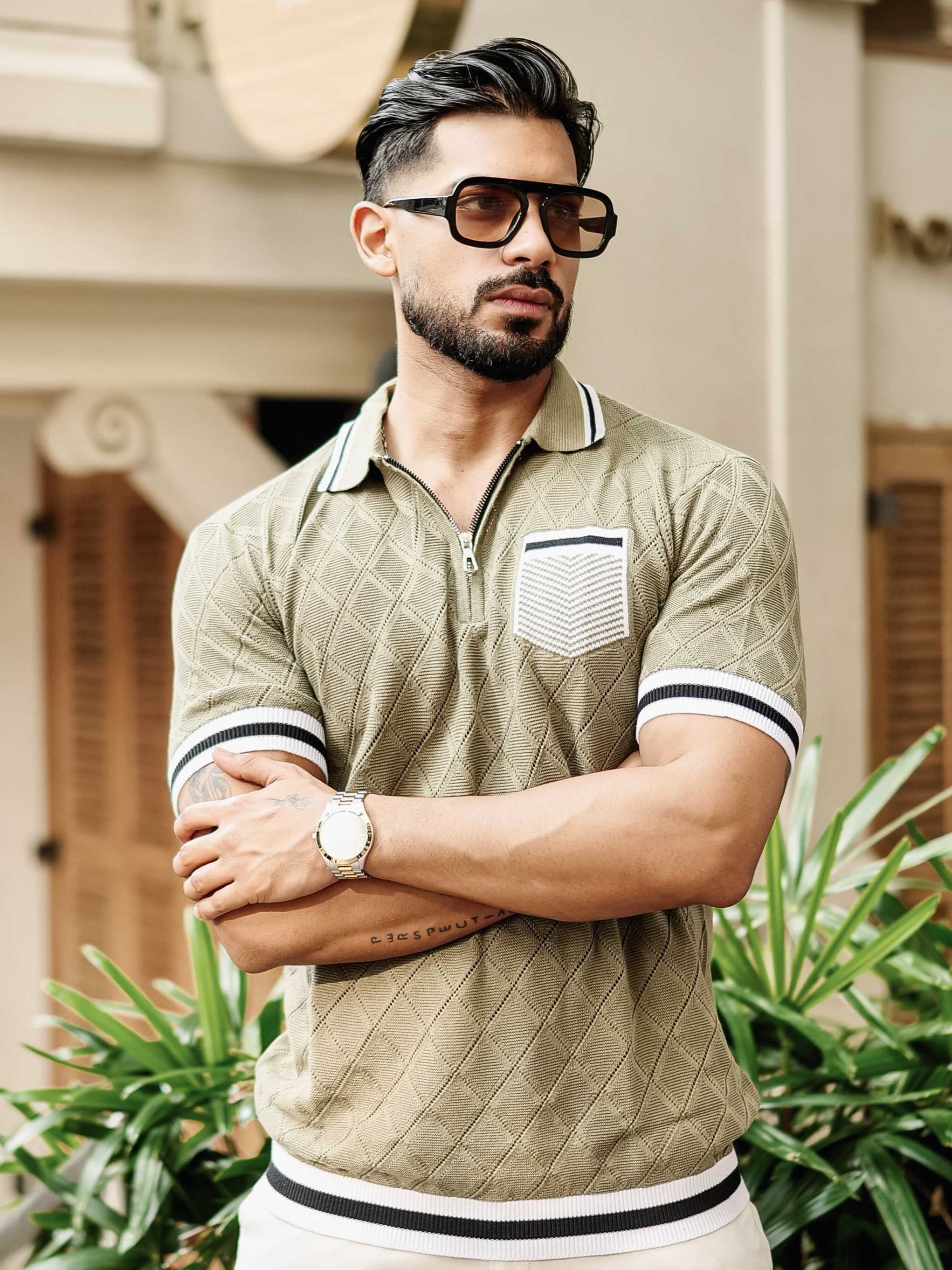 FOOMER GREEN HALF SLEEVE KNITTED TSHIRT FOR MEN'S - Image 4