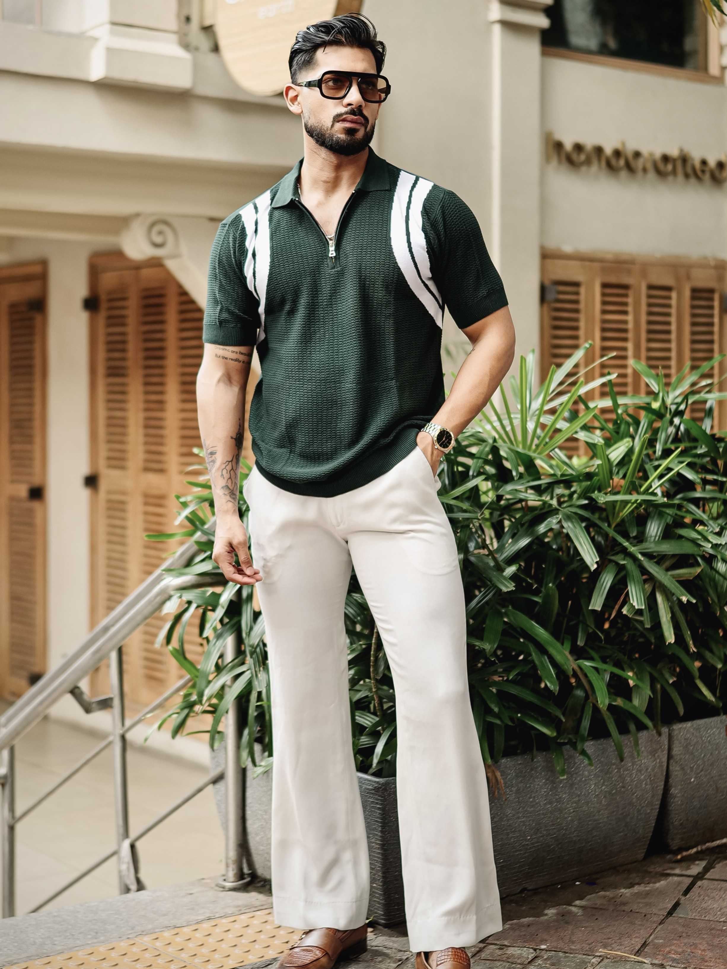 FOOMER GREEN HALF SLEEVE KNITTED TSHIRT FOR MEN'S - Image 3