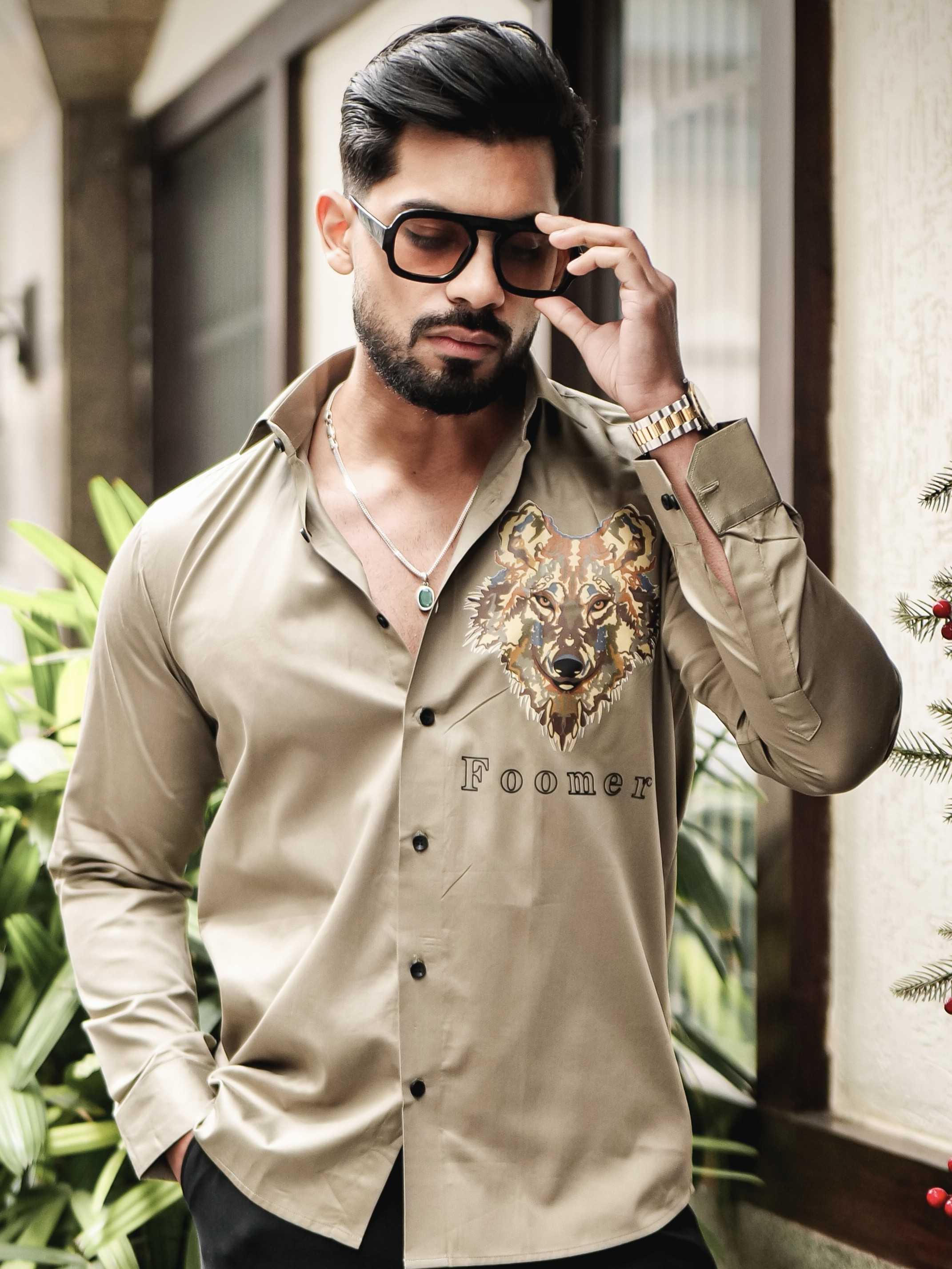 FOOMER GREEN WOLVE PRINTED SATIN COTTON SHIRT FOR MEN'S - Image 4