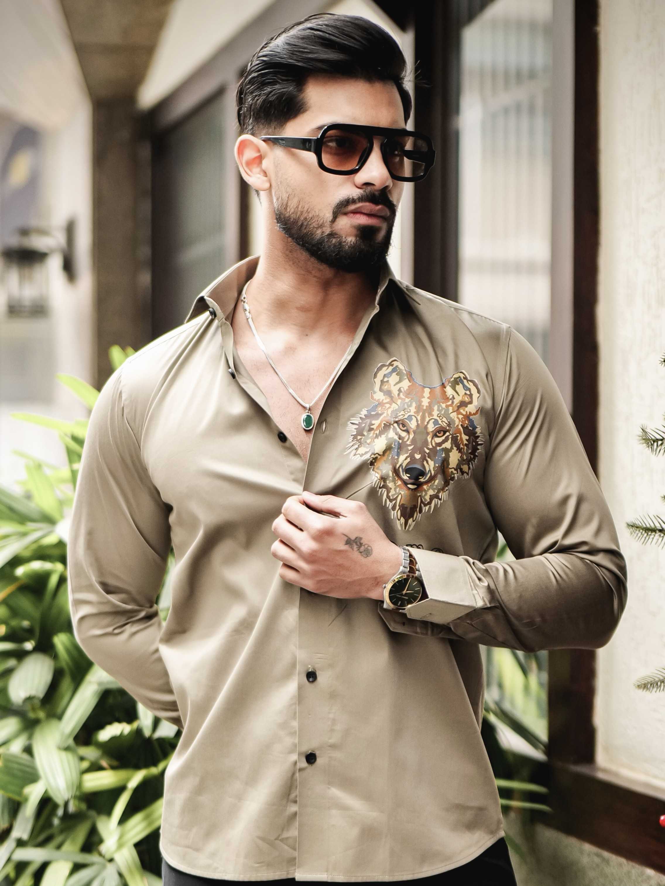 FOOMER GREEN WOLVE PRINTED SATIN COTTON SHIRT FOR MEN'S - Image 8