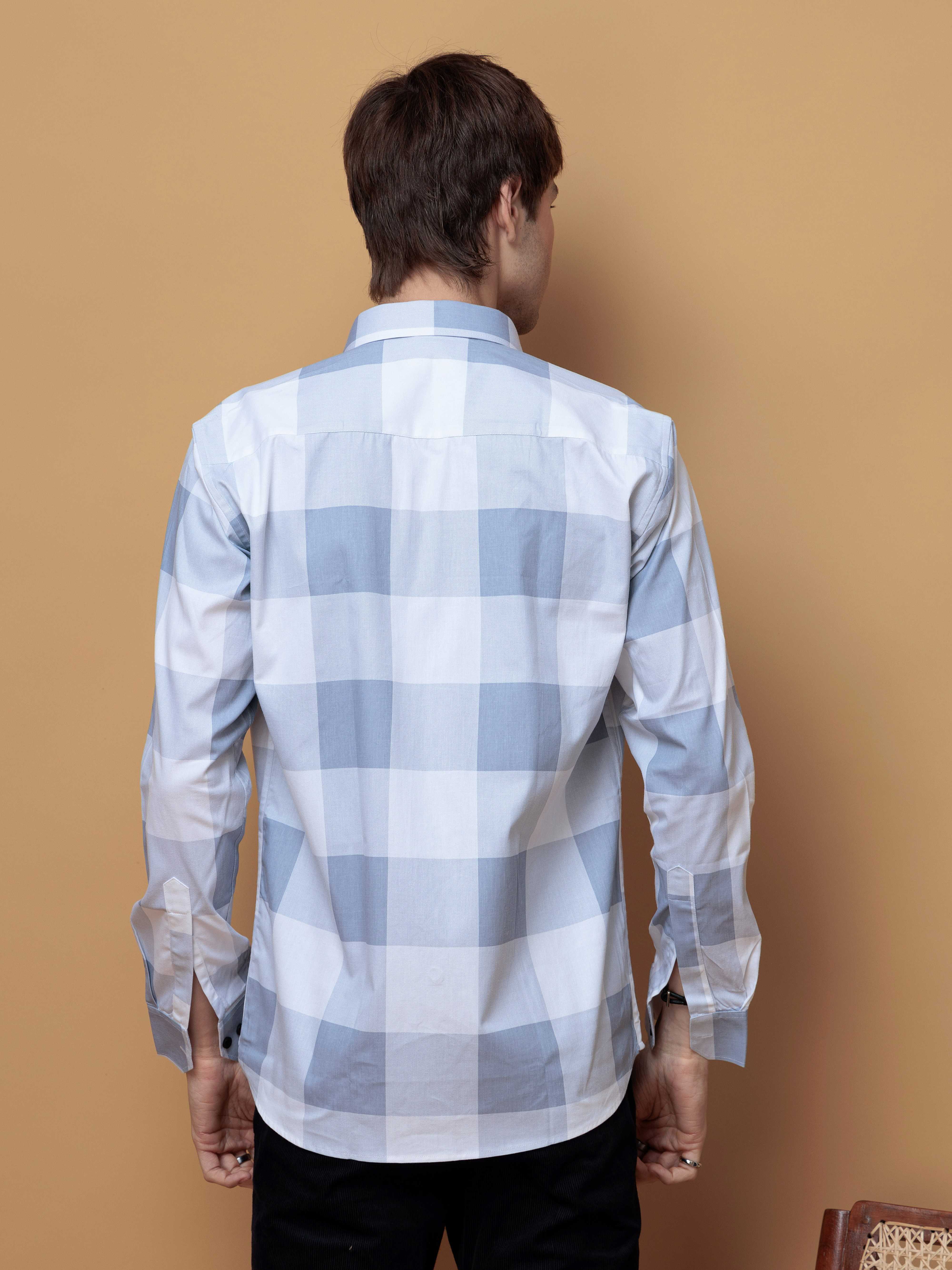 FOOMER GREY CHECKED COTTON CASUAL SHIRT FOR MEN'S - Image 4