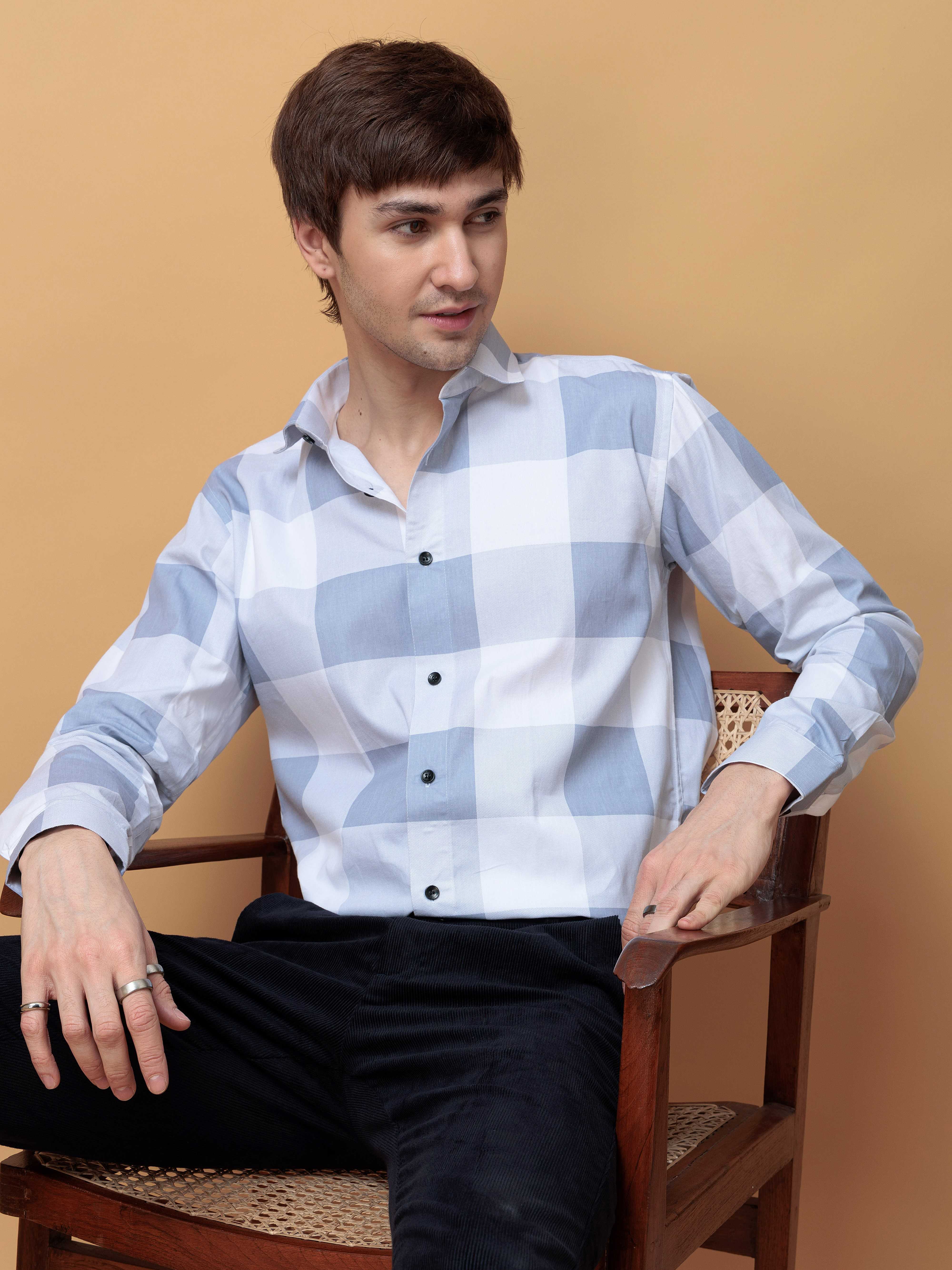 FOOMER GREY CHECKED COTTON CASUAL SHIRT FOR MEN'S - Image 5