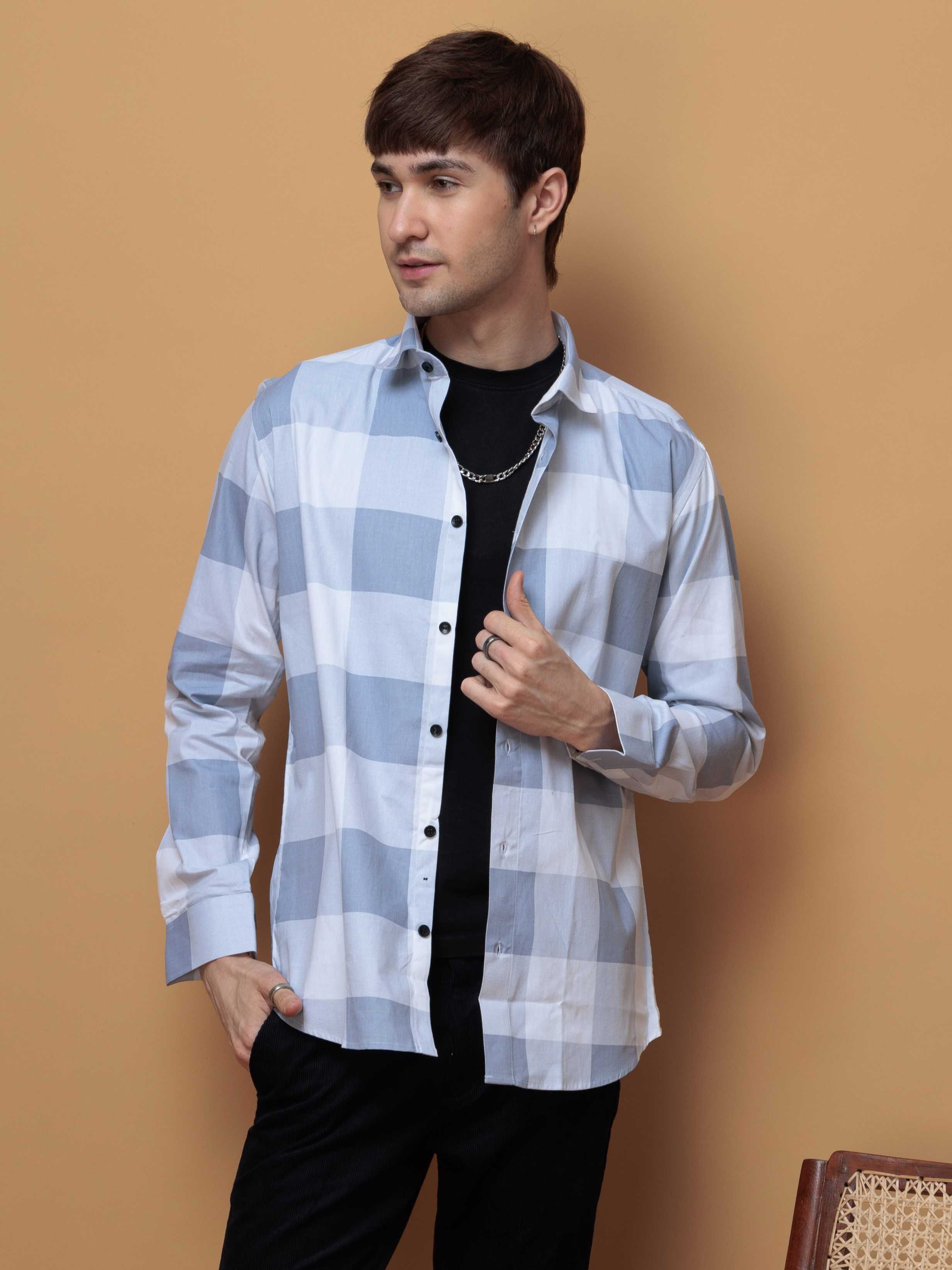 FOOMER GREY CHECKED COTTON CASUAL SHIRT FOR MEN'S - Image 7