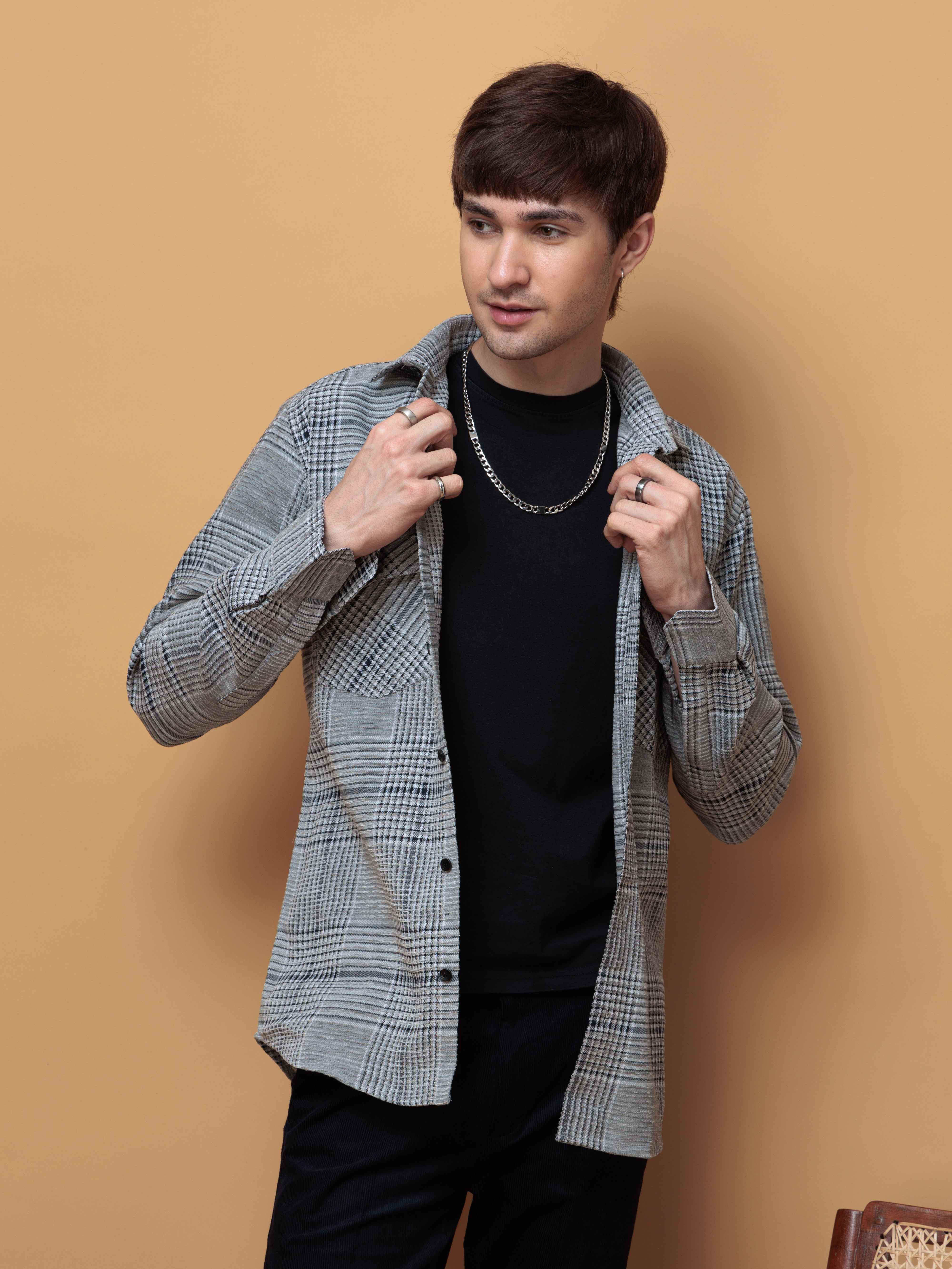 FOOMER GREY GLEN CHECKED CASUAL SHIRT FOR MEN'S - Image 9