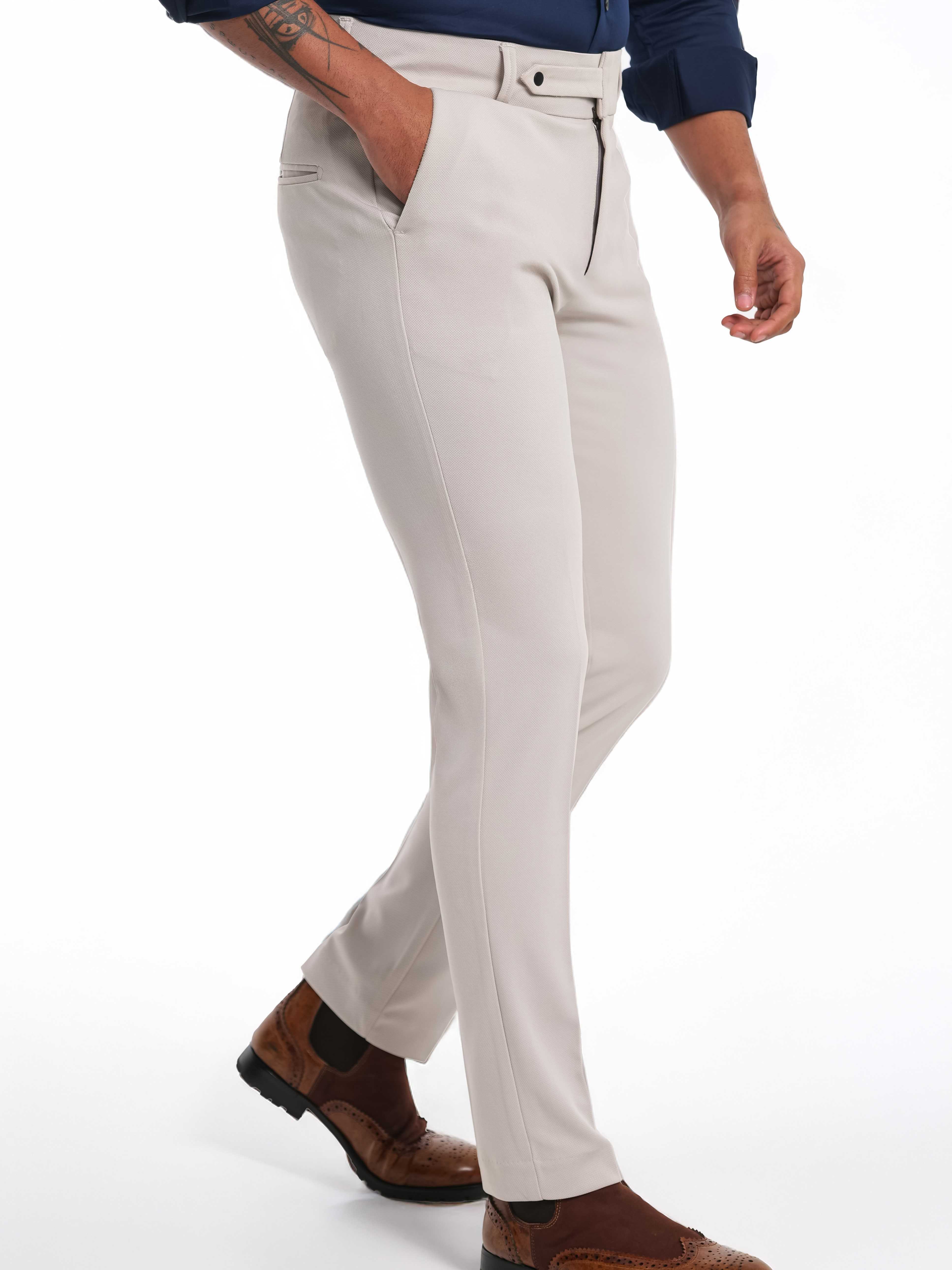 Foomer Grey Mid Rise Slim Fit Trousers For Men's - Image 4