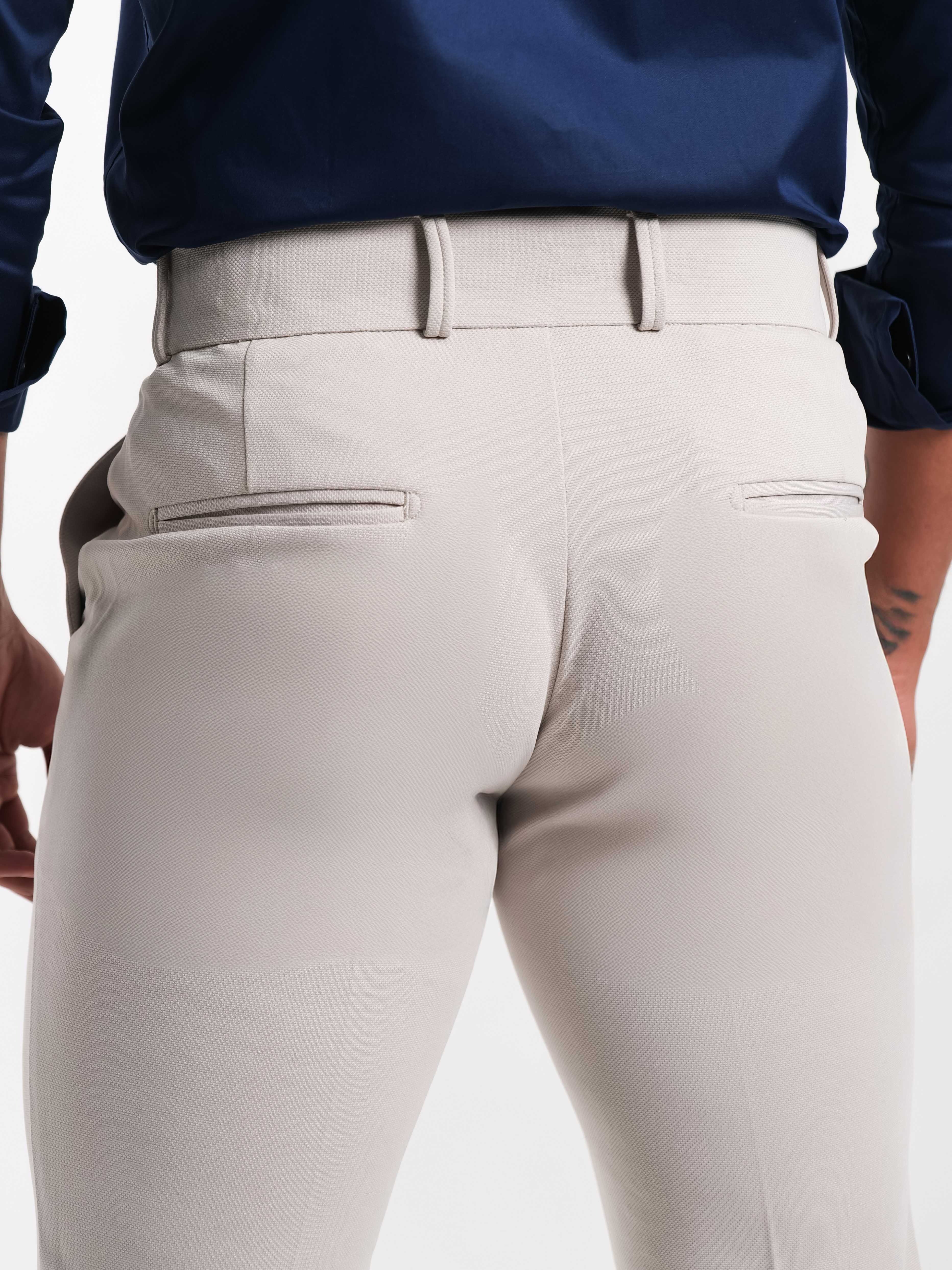 Foomer Grey Mid Rise Slim Fit Trousers For Men's - Image 5