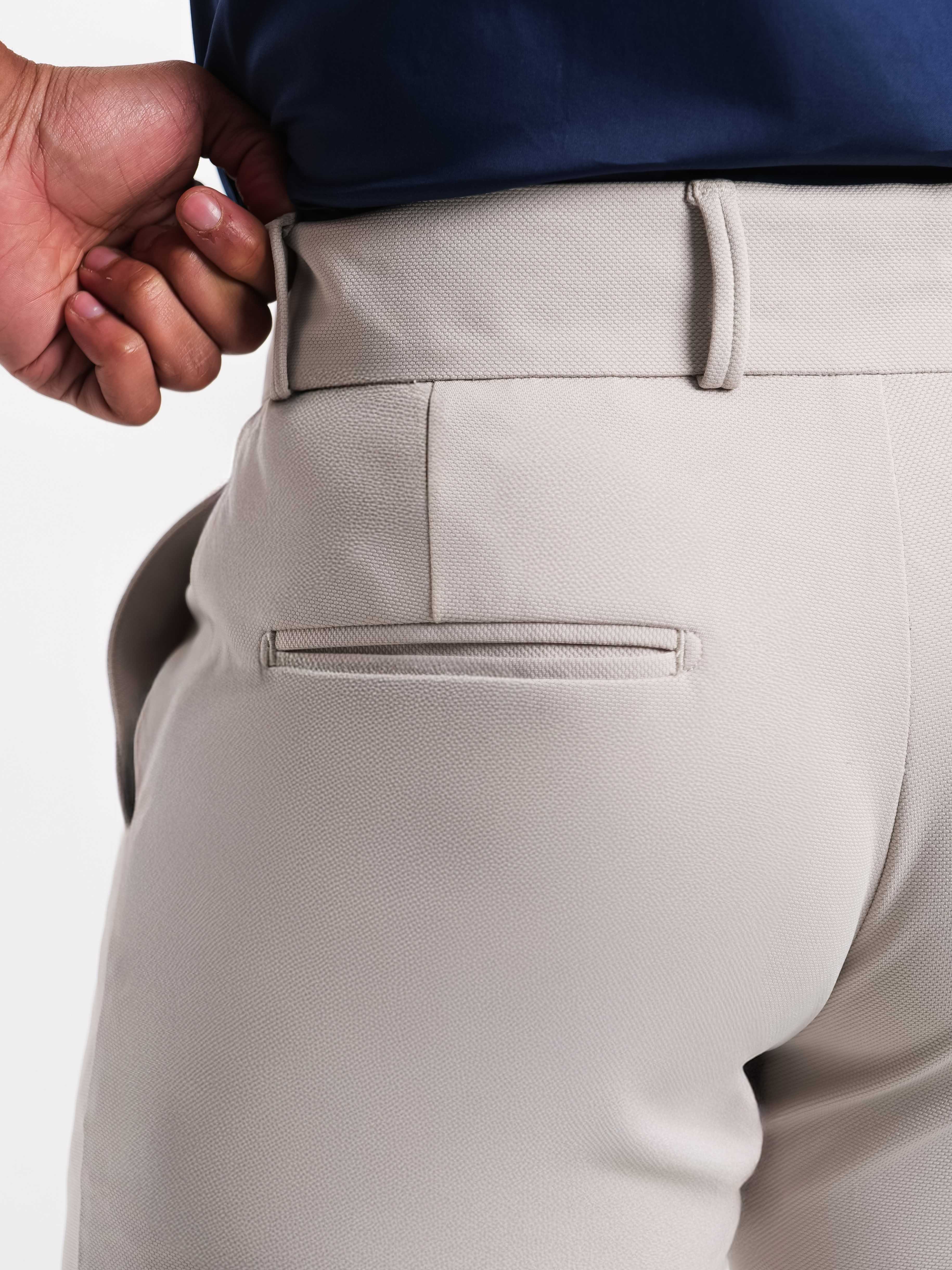 Foomer Grey Mid Rise Slim Fit Trousers For Men's - Image 6