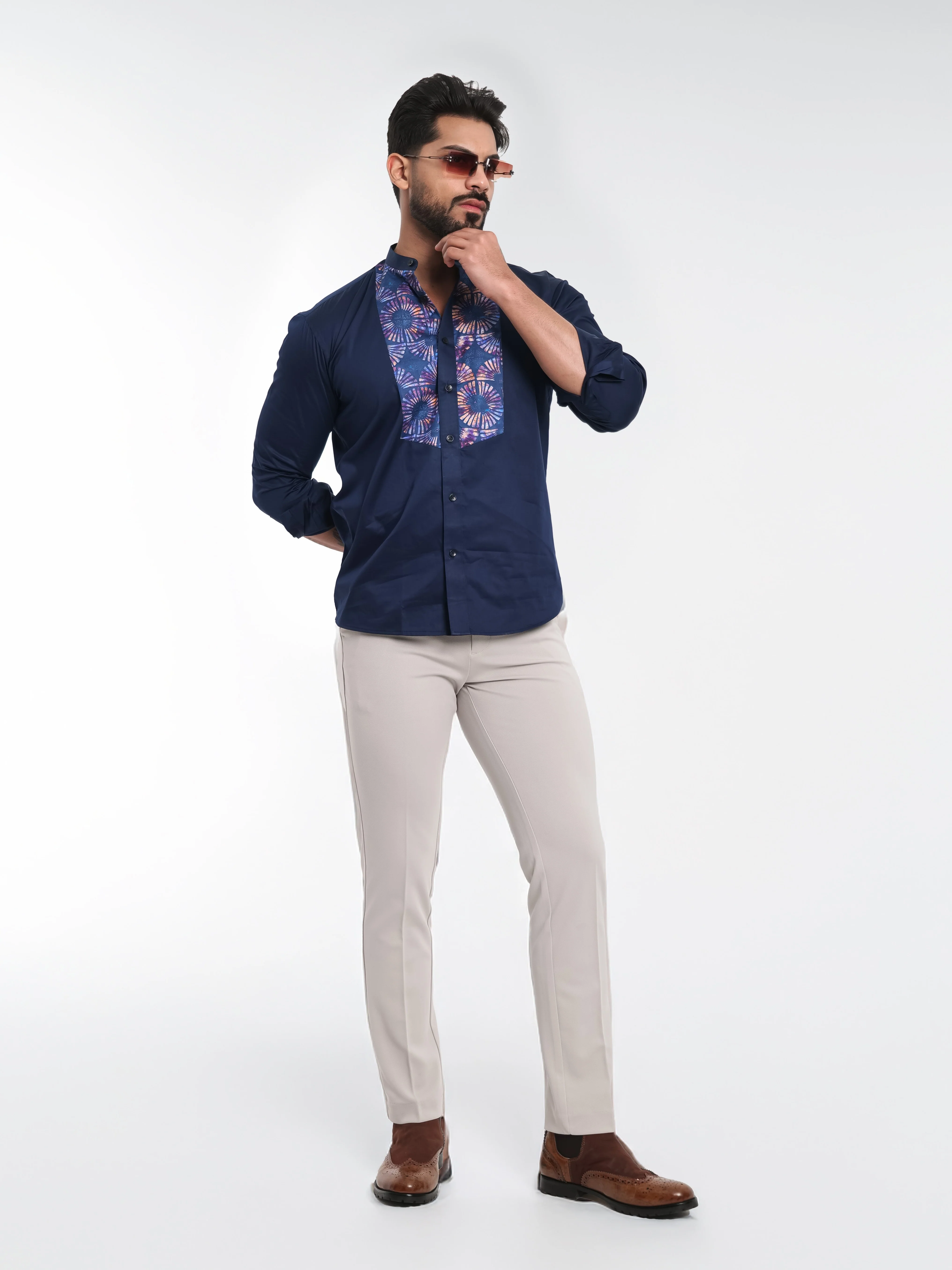 Foomer Grey Mid Rise Slim Fit Trousers For Men's - Image 8