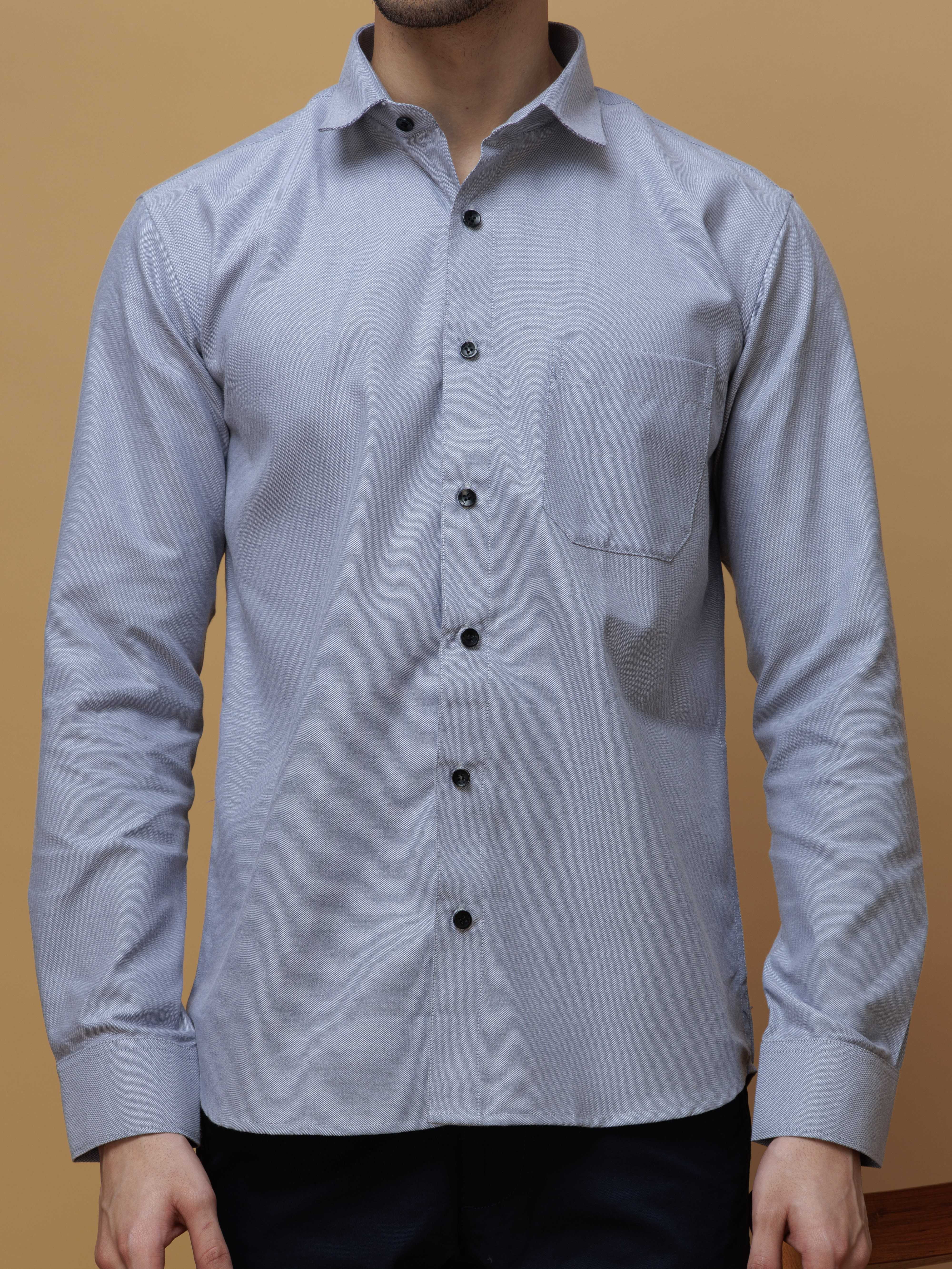 FORMAL GREY PLAIN OXFORD PREMIUM COTTON CASUAL SHIRT FOR MEN'S - Image 2