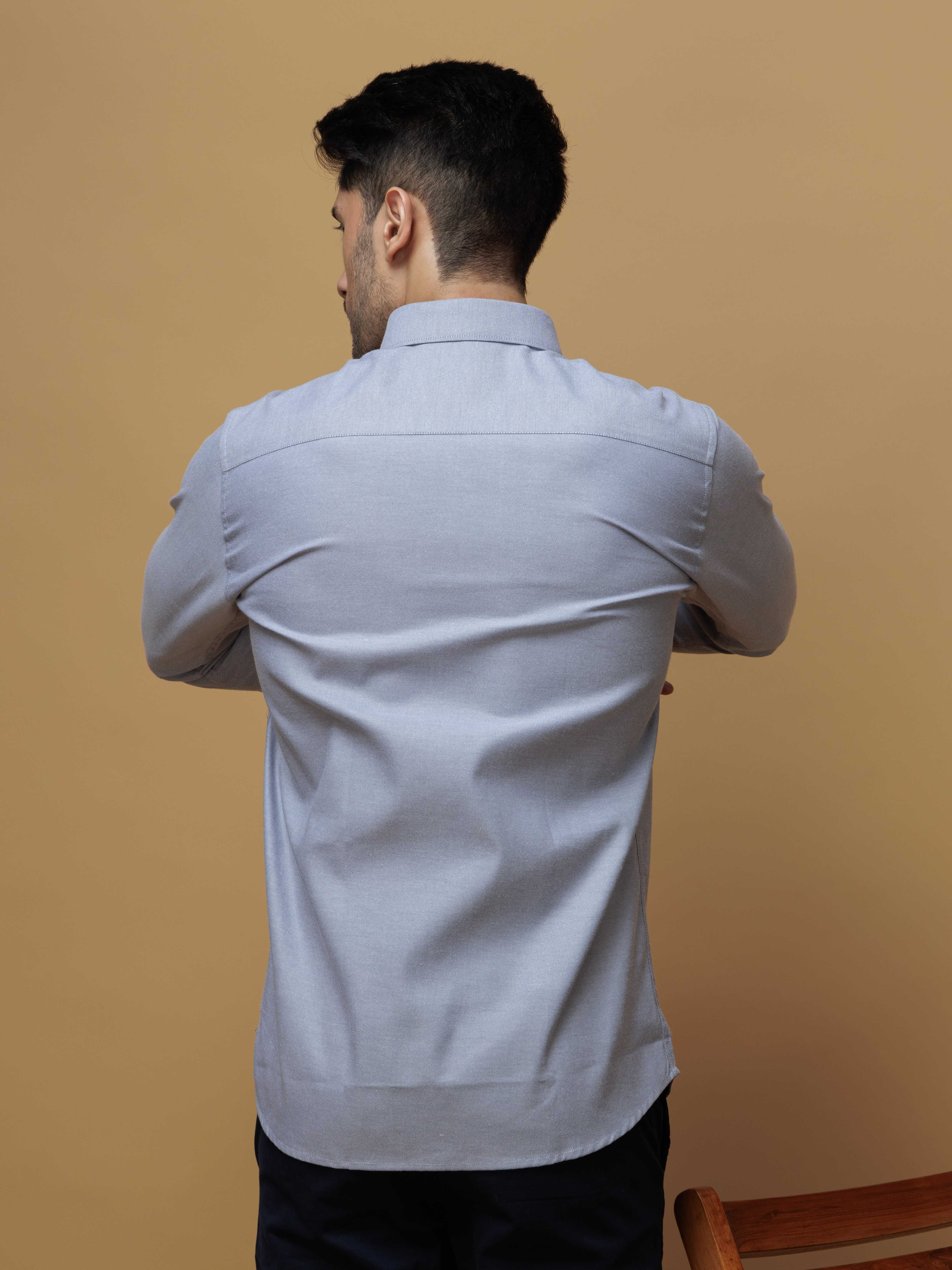 FORMAL GREY PLAIN OXFORD PREMIUM COTTON CASUAL SHIRT FOR MEN'S - Image 4