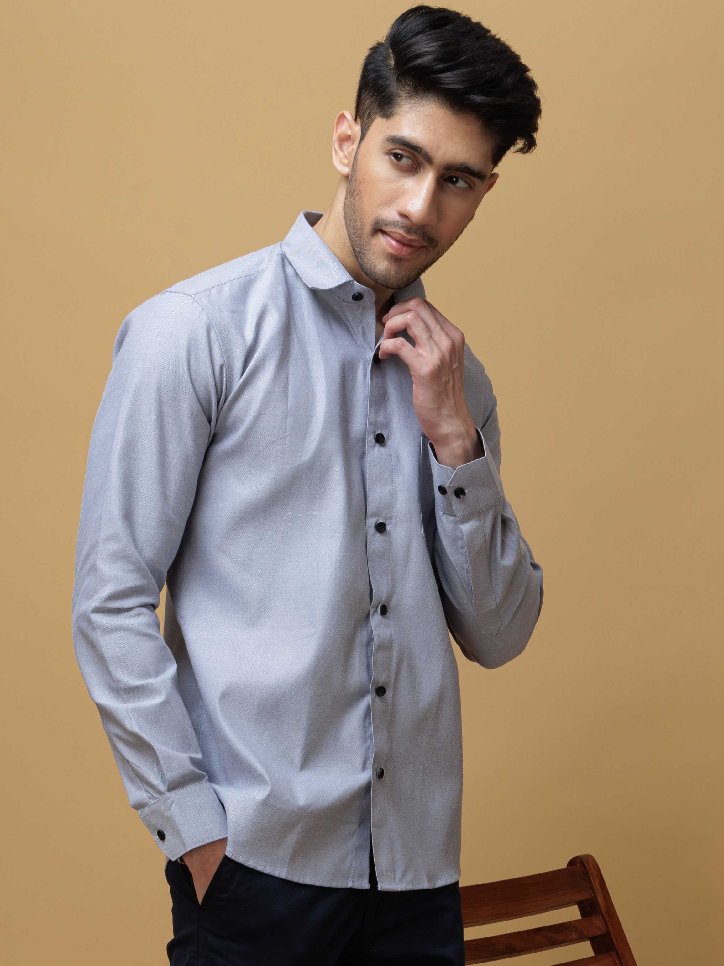 FORMAL GREY PLAIN OXFORD PREMIUM COTTON CASUAL SHIRT FOR MEN'S - Image 7