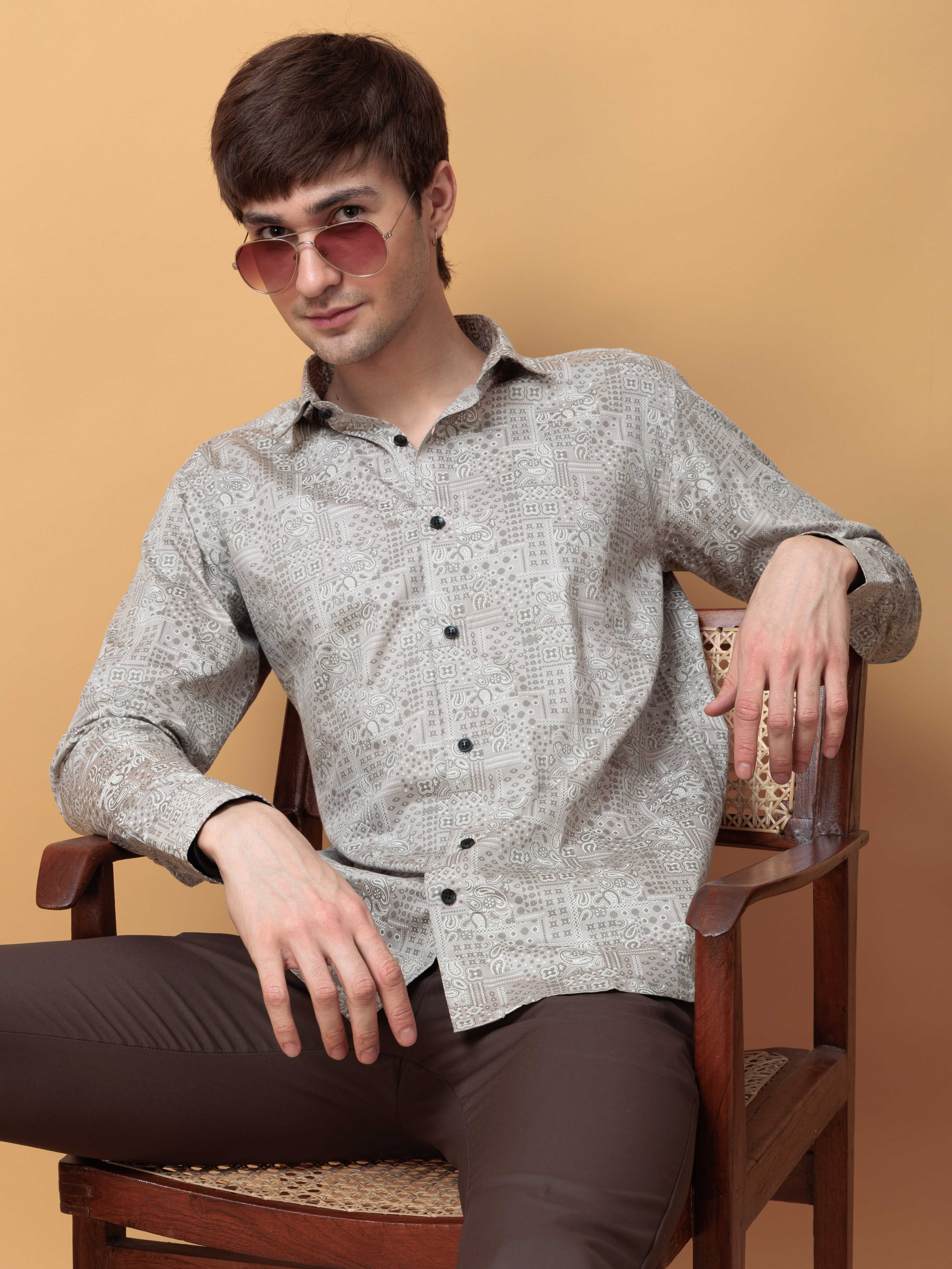 GREY SATIN PREMIUM PRINTED CASUAL SHIRT FOR MEN'S - Image 2