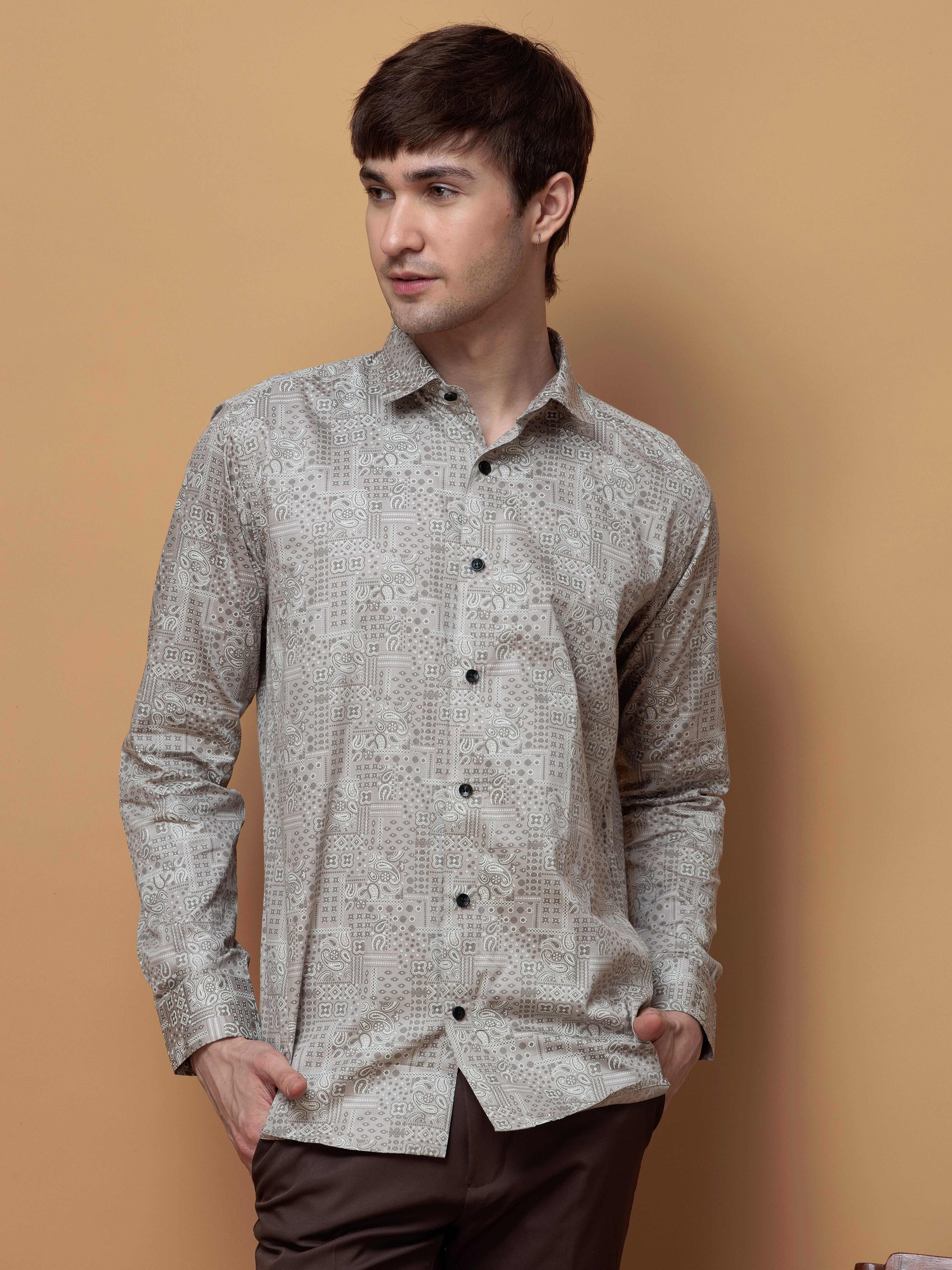 GREY SATIN PREMIUM PRINTED CASUAL SHIRT FOR MEN'S - Image 3