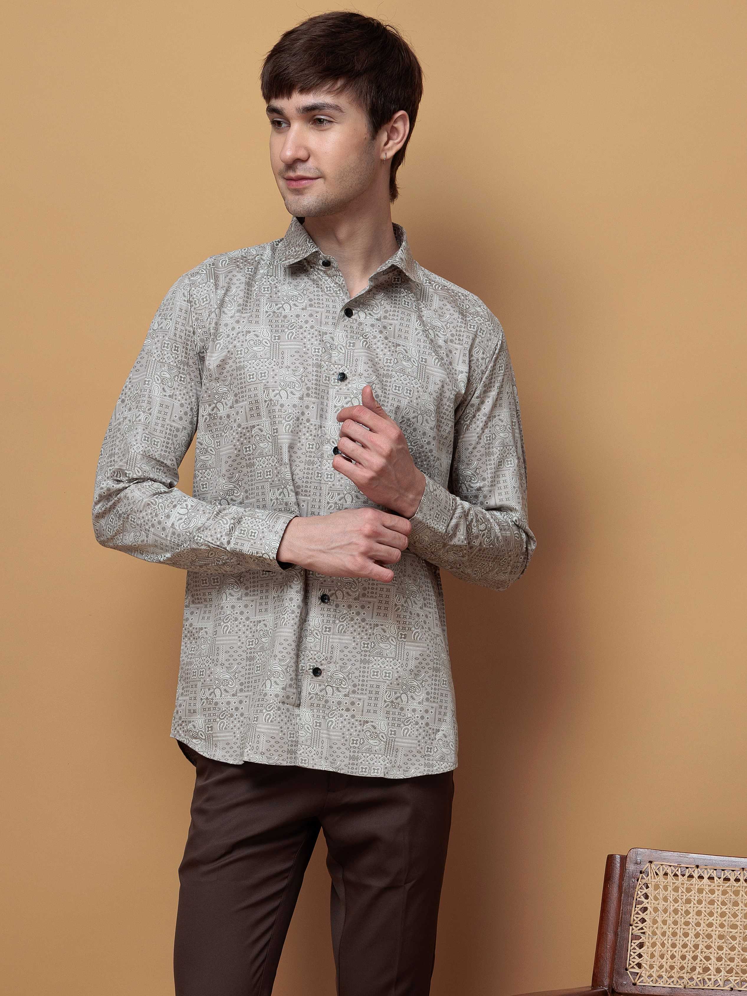 GREY SATIN PREMIUM PRINTED CASUAL SHIRT FOR MEN'S - Image 5