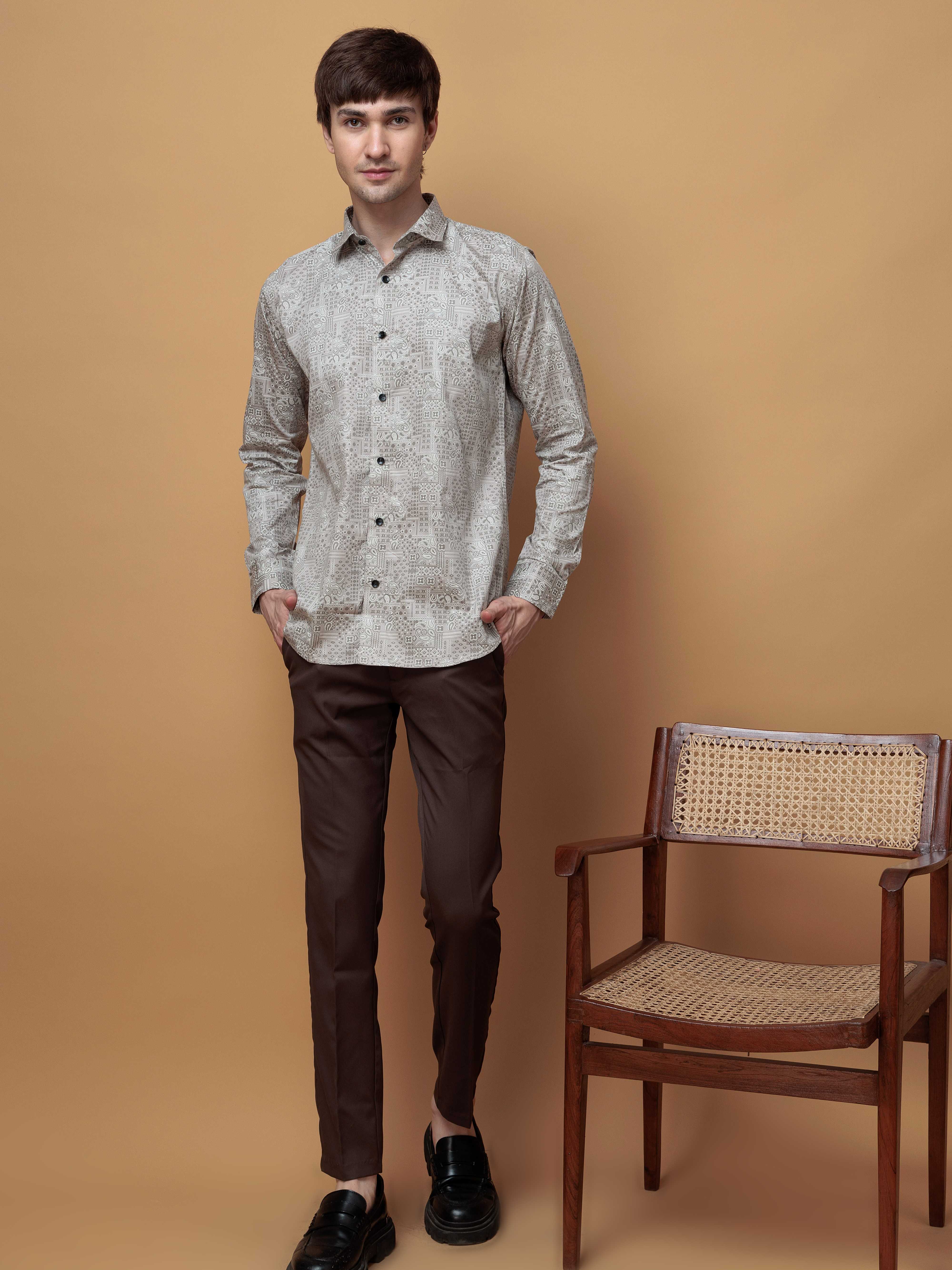 GREY SATIN PREMIUM PRINTED CASUAL SHIRT FOR MEN'S - Image 8