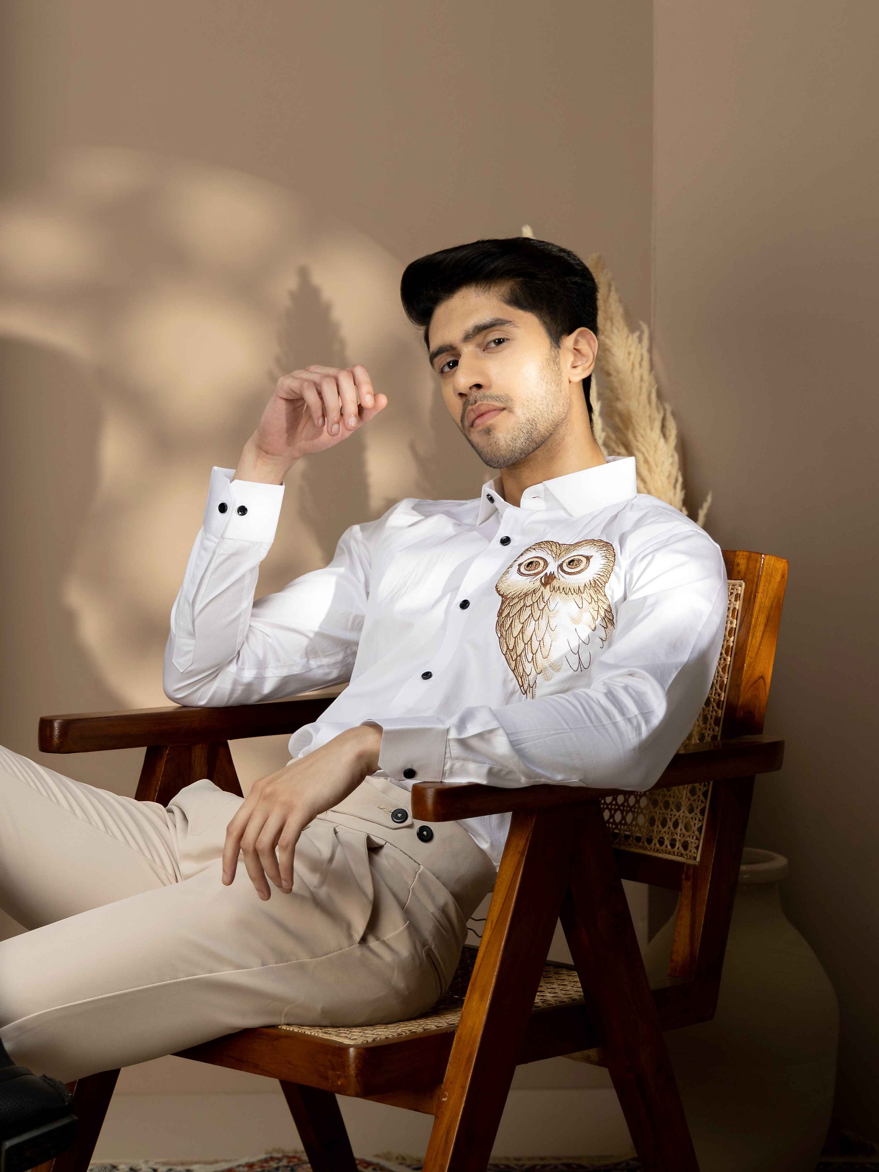 FOOMER HOOTER WHITE EMBROIDERED CLUB WEAR SATIN COTTON SHIRT - Image 5