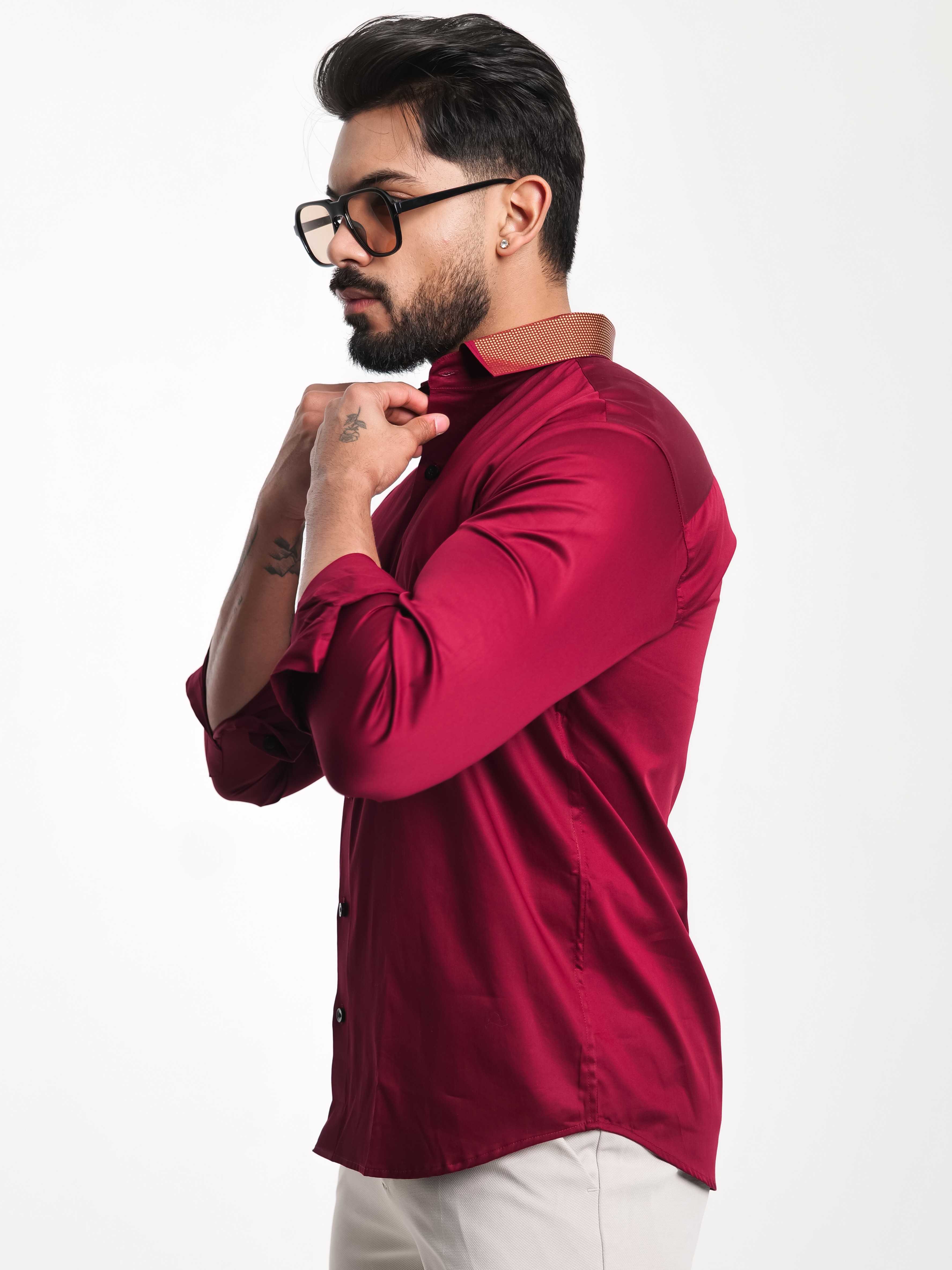 FOOMER MAROON COLLAR SEQUENCE DESIGNER SHIRT FOR MEN'S - Image 3