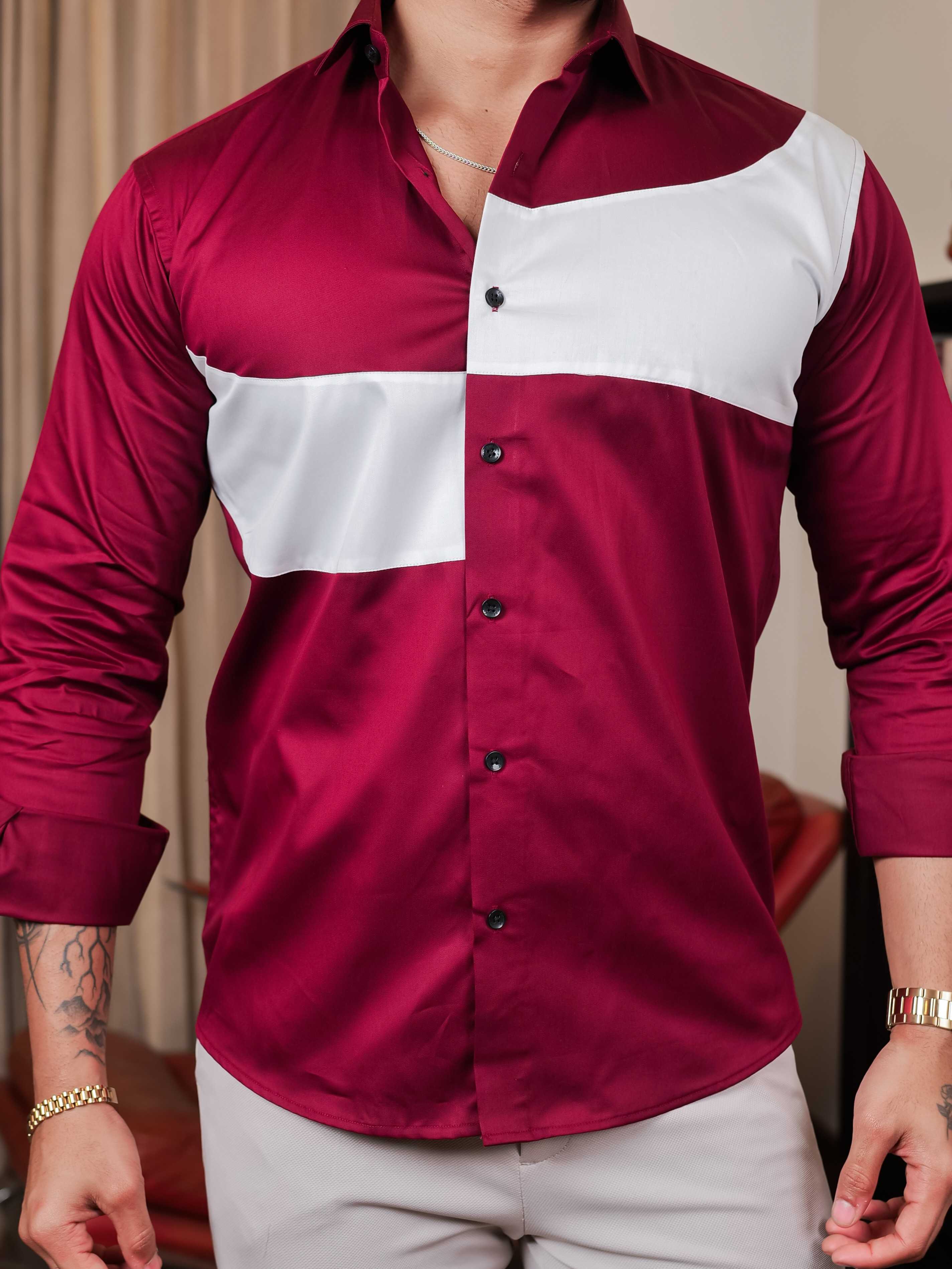 FOOMER MAROON CUT N SEW DESIGNER SHIRT FOR MEN'S - Image 2