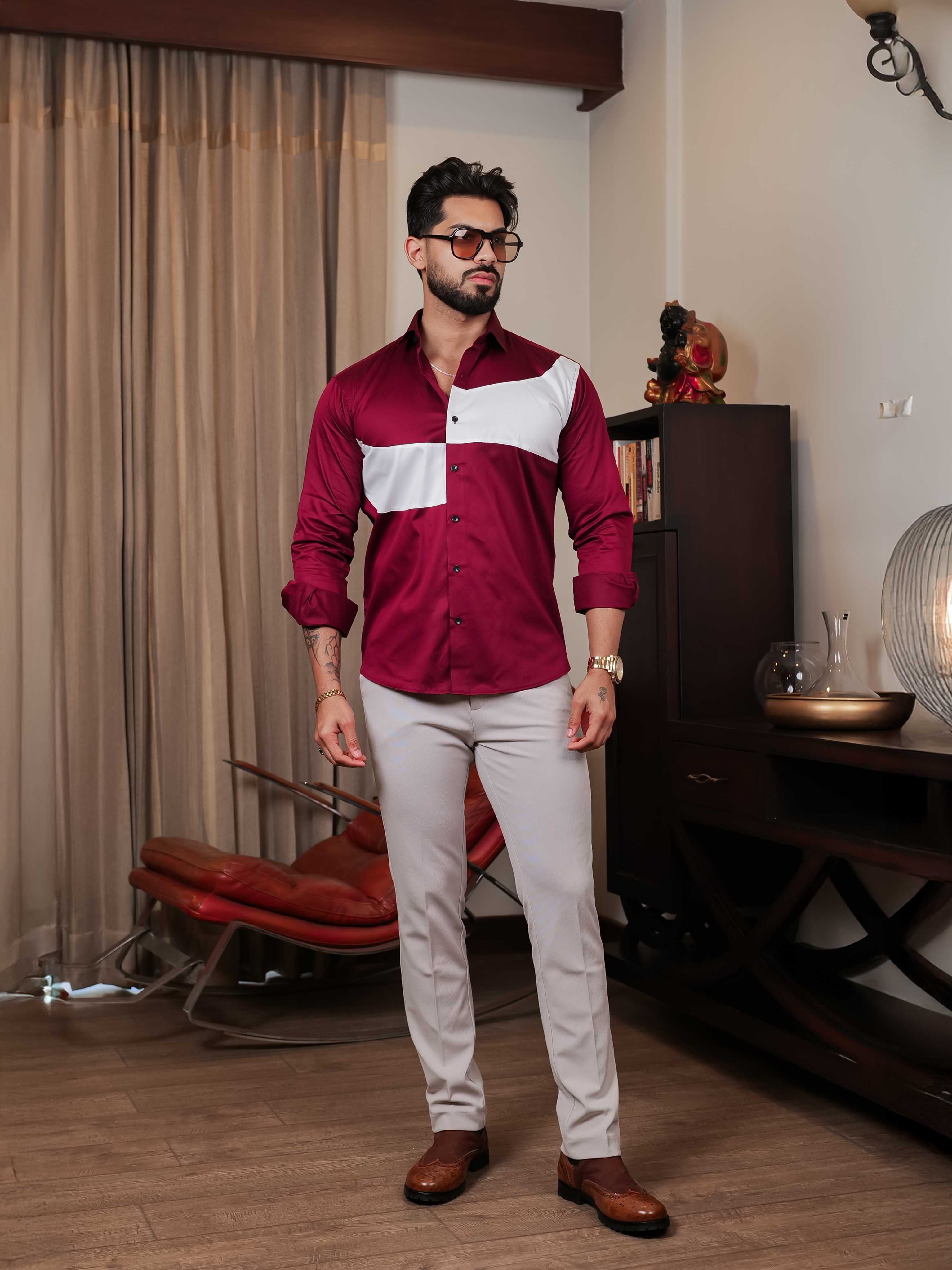 FOOMER MAROON CUT N SEW DESIGNER SHIRT FOR MEN'S - Image 3