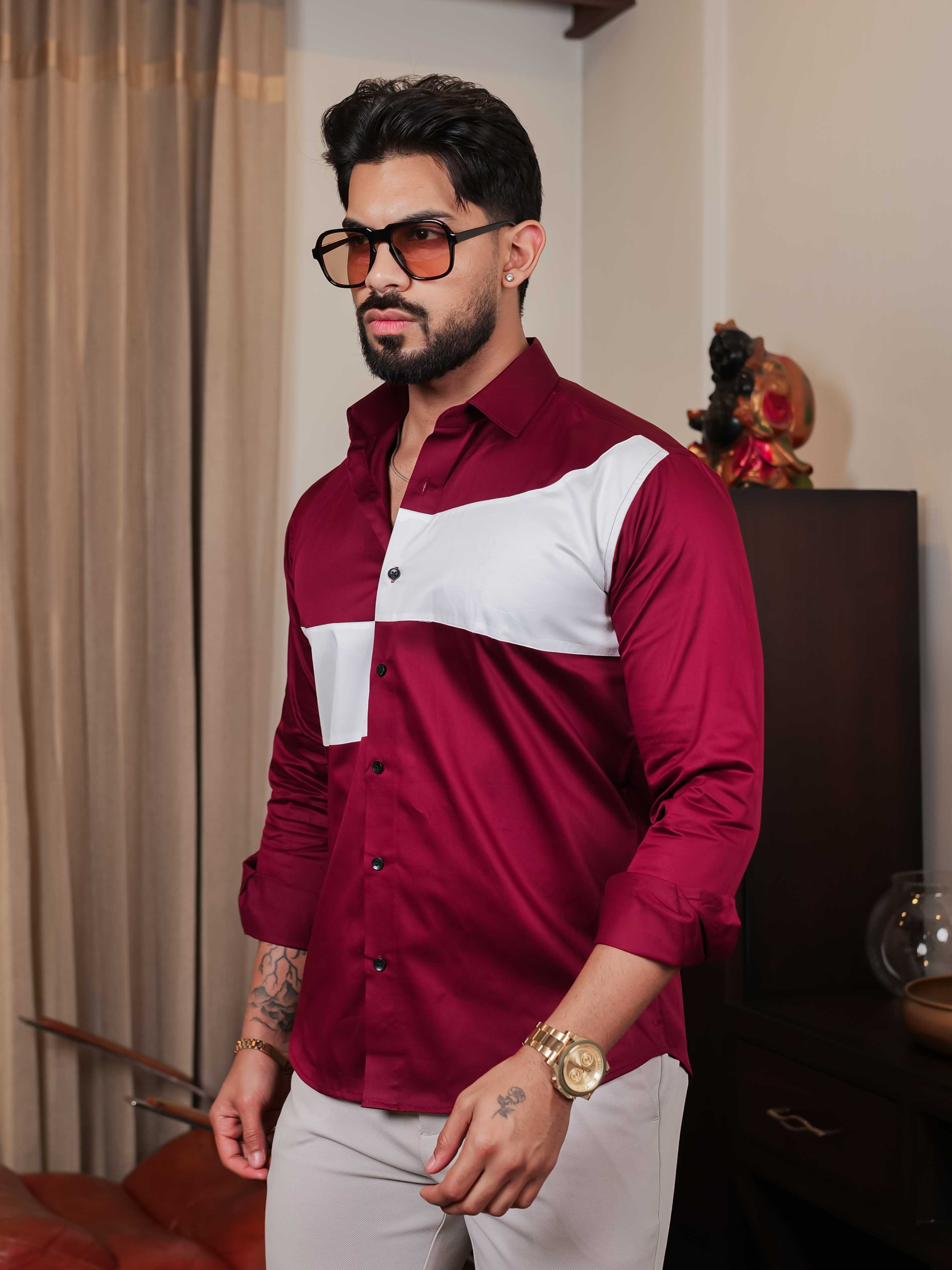 FOOMER MAROON CUT N SEW DESIGNER SHIRT FOR MEN'S - Image 6