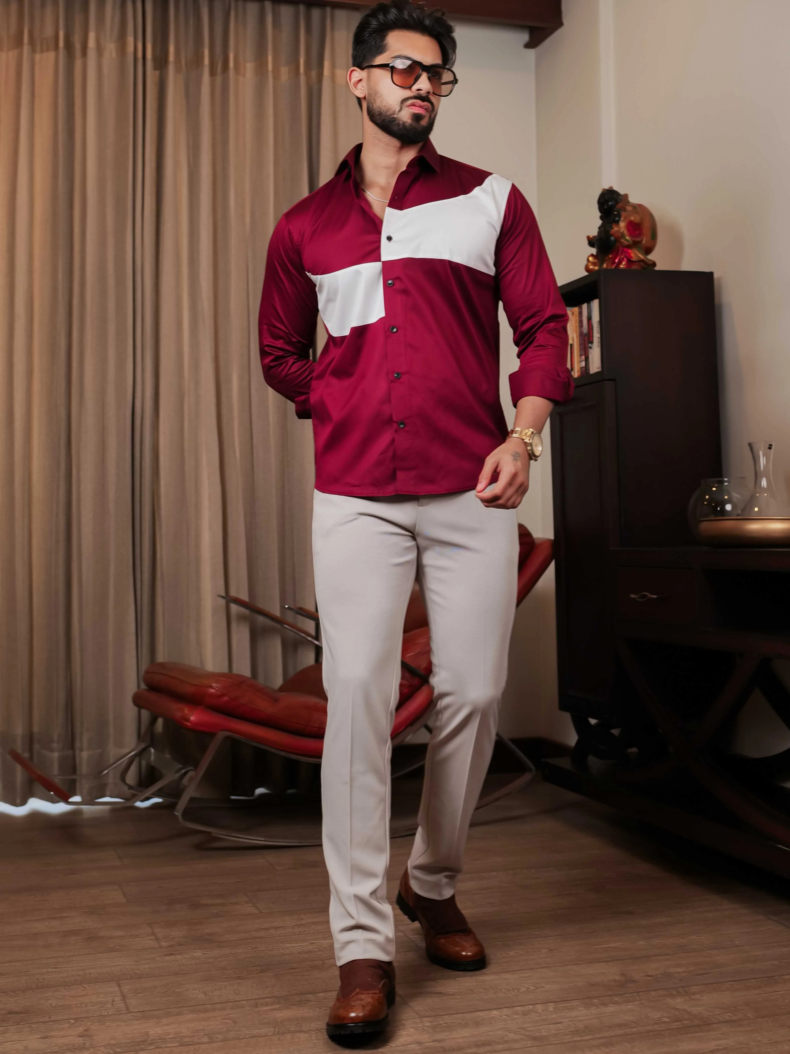 FOOMER MAROON CUT N SEW DESIGNER SHIRT FOR MEN'S - Image 8
