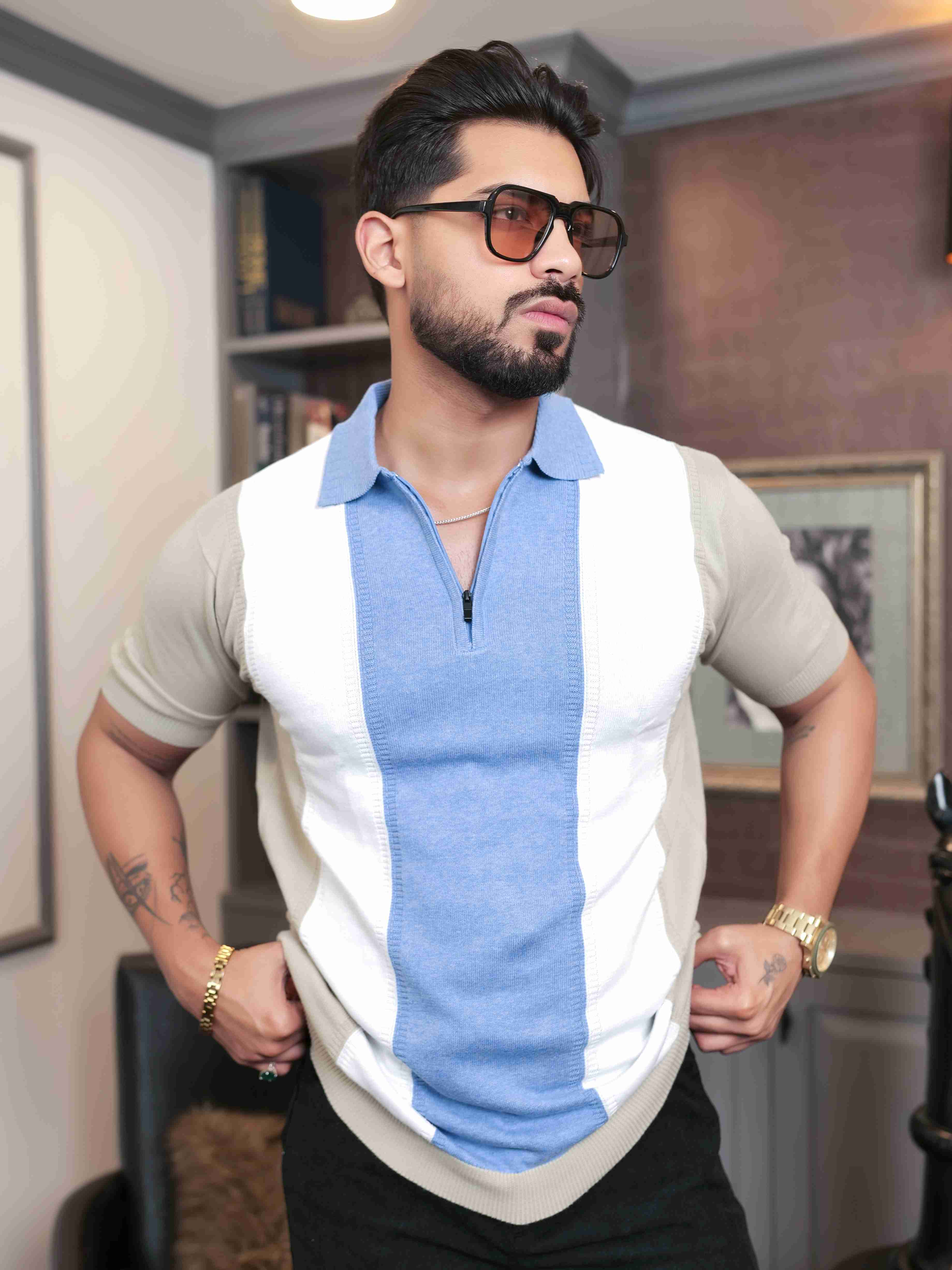 FOOMER MULTICOLOR HALF SLEEVE KNITED TSHIRT FOR MEN'S