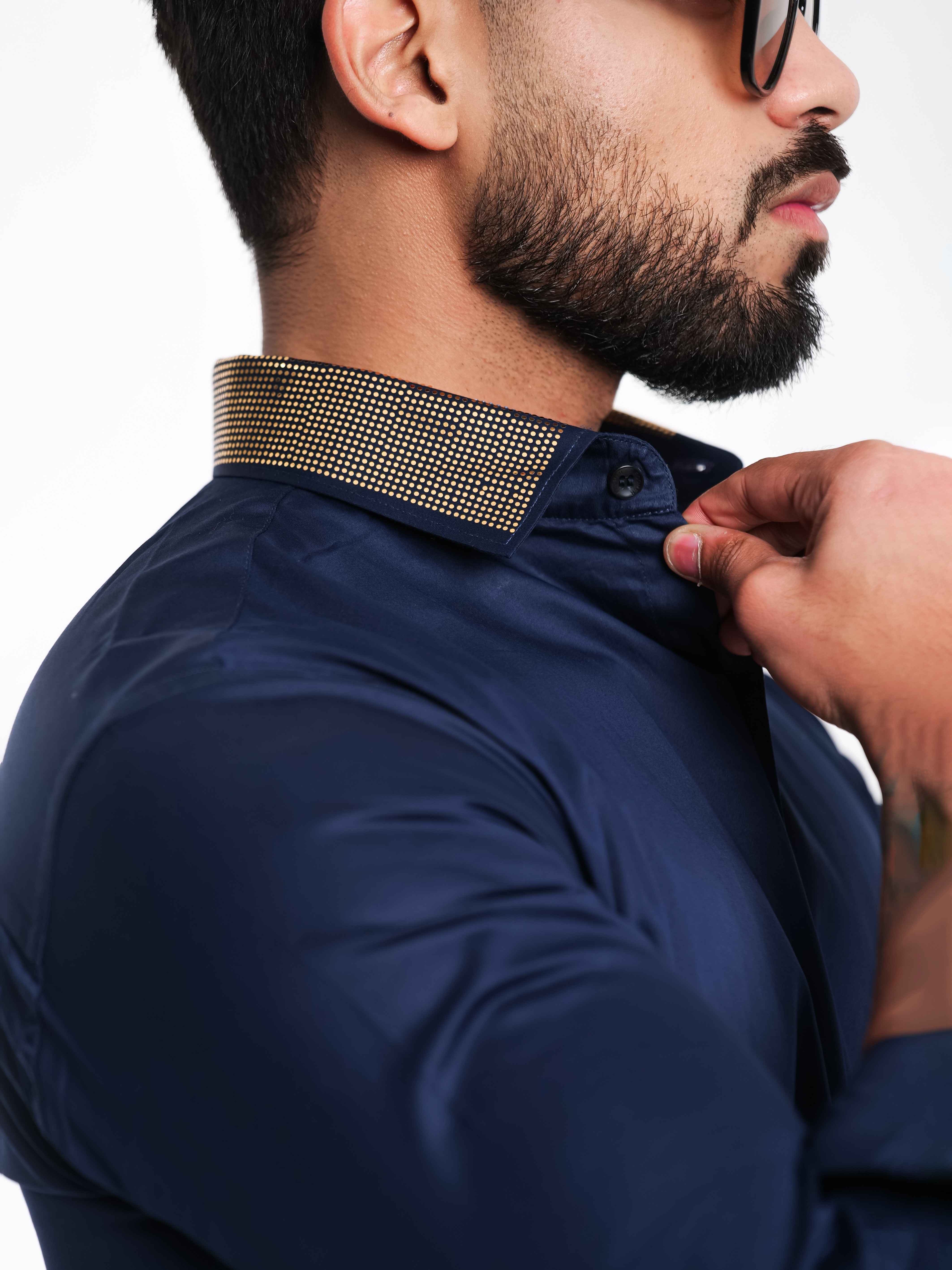 FOOMER NAVY COLLAR SEQUENCE DESIGNER SHIRT FOR MEN'S - Image 3