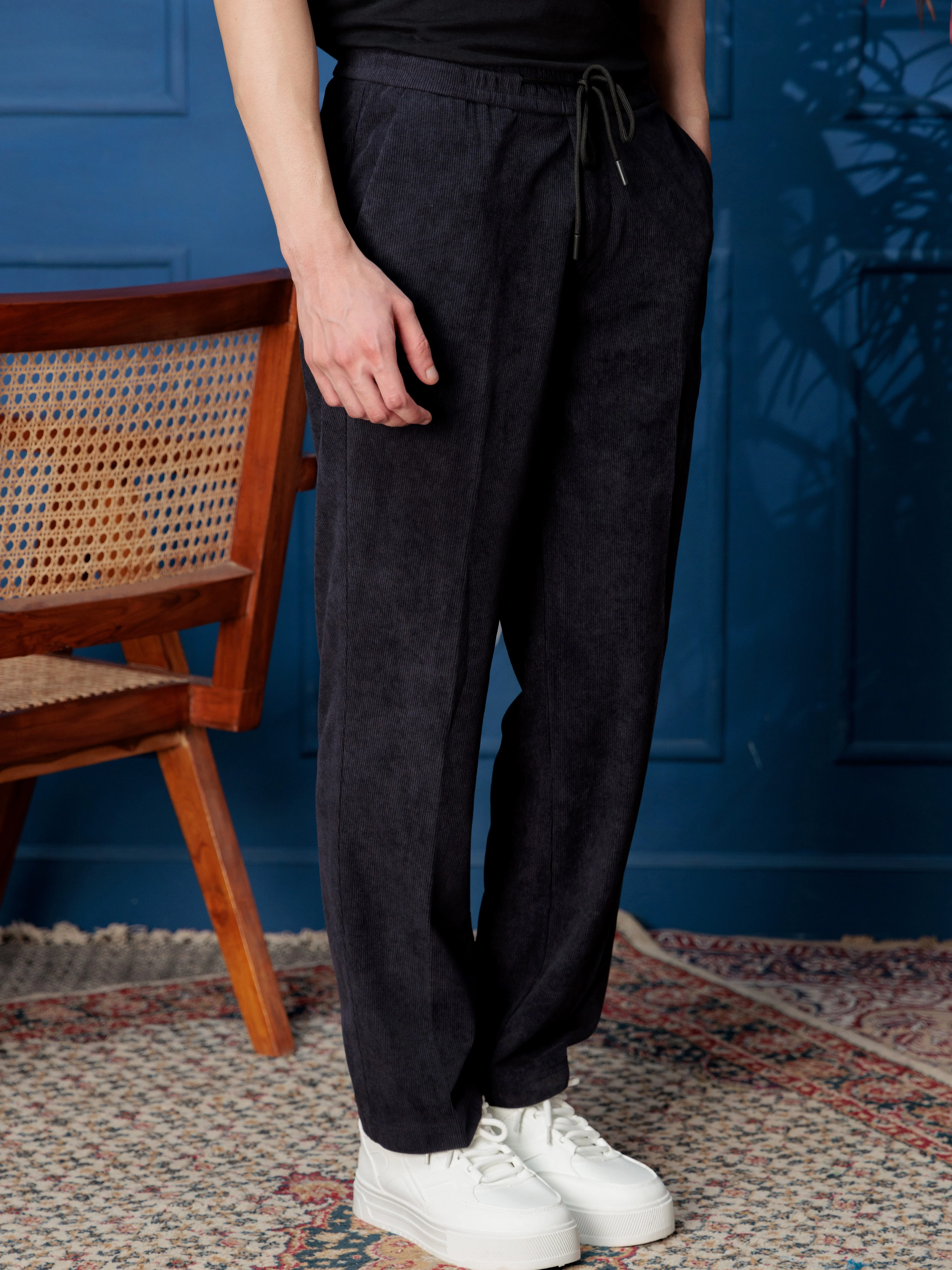 FOOMER NAVY CORDUROY RELAXED FIT TROUSERS FOR MEN'S