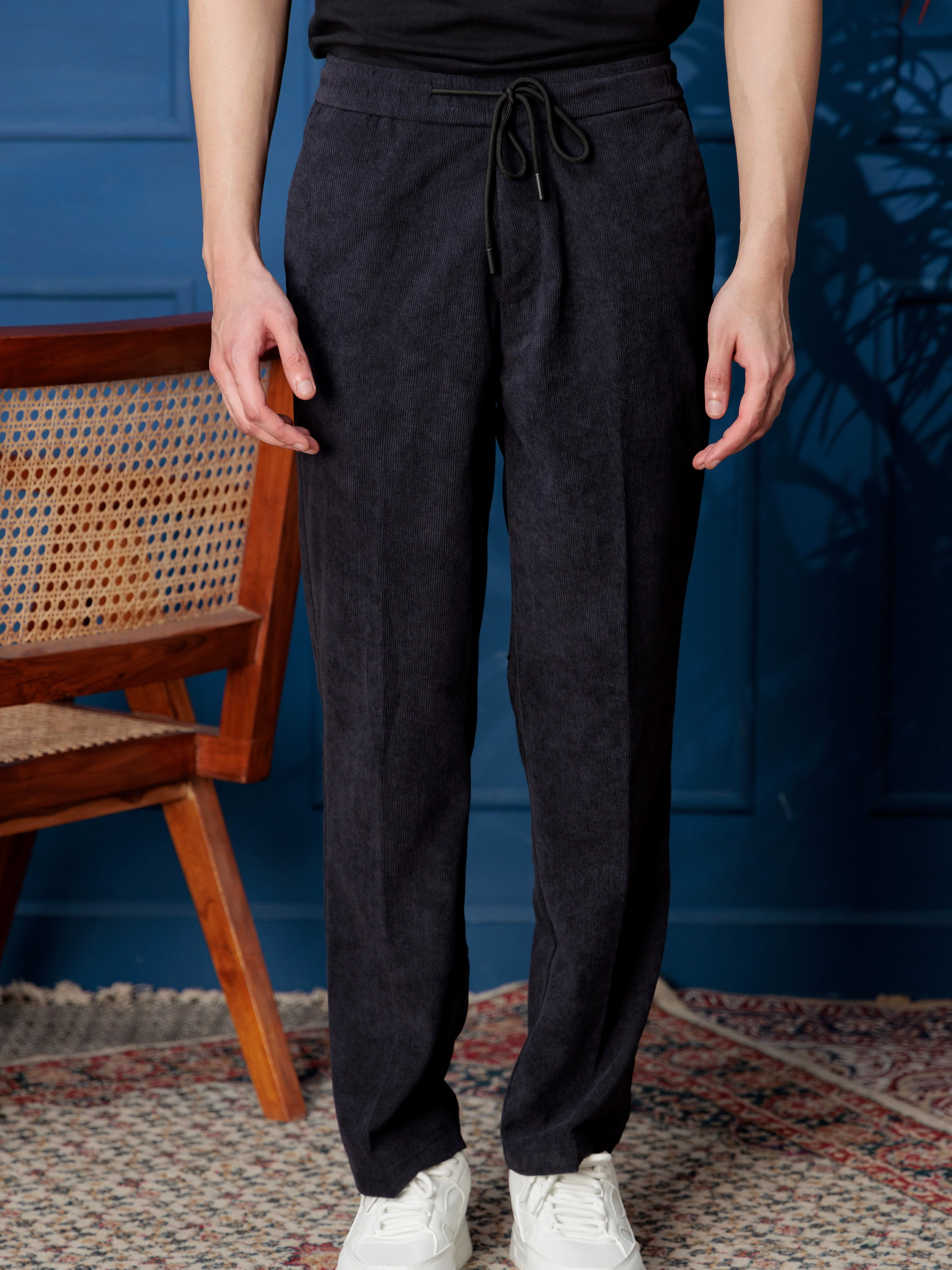 FOOMER NAVY CORDUROY RELAXED FIT TROUSERS FOR MEN'S - Image 2
