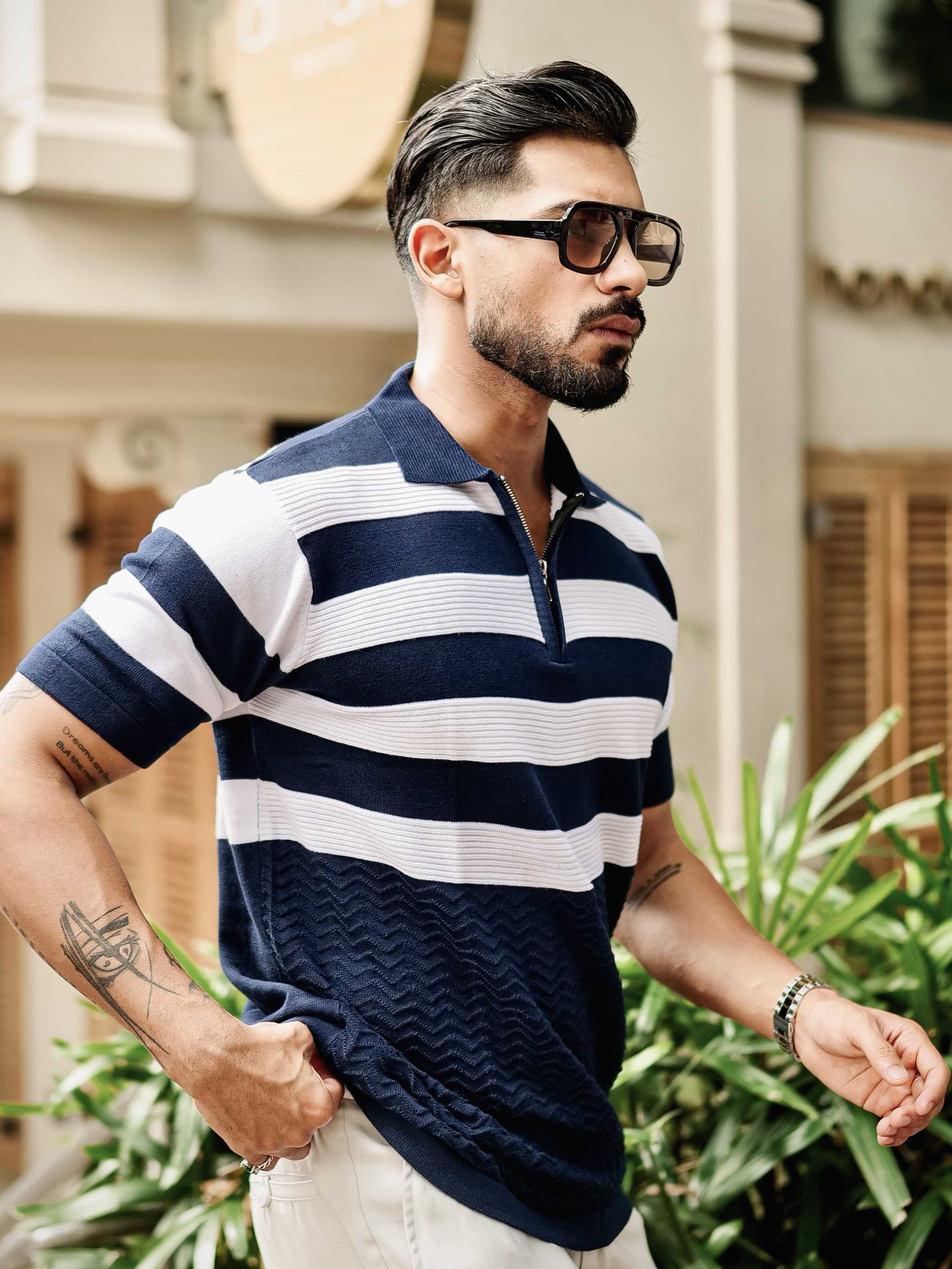 FOOMER NAVY HALF SLEEVE KNITTED TSHIRT FOR MEN'S - Image 3