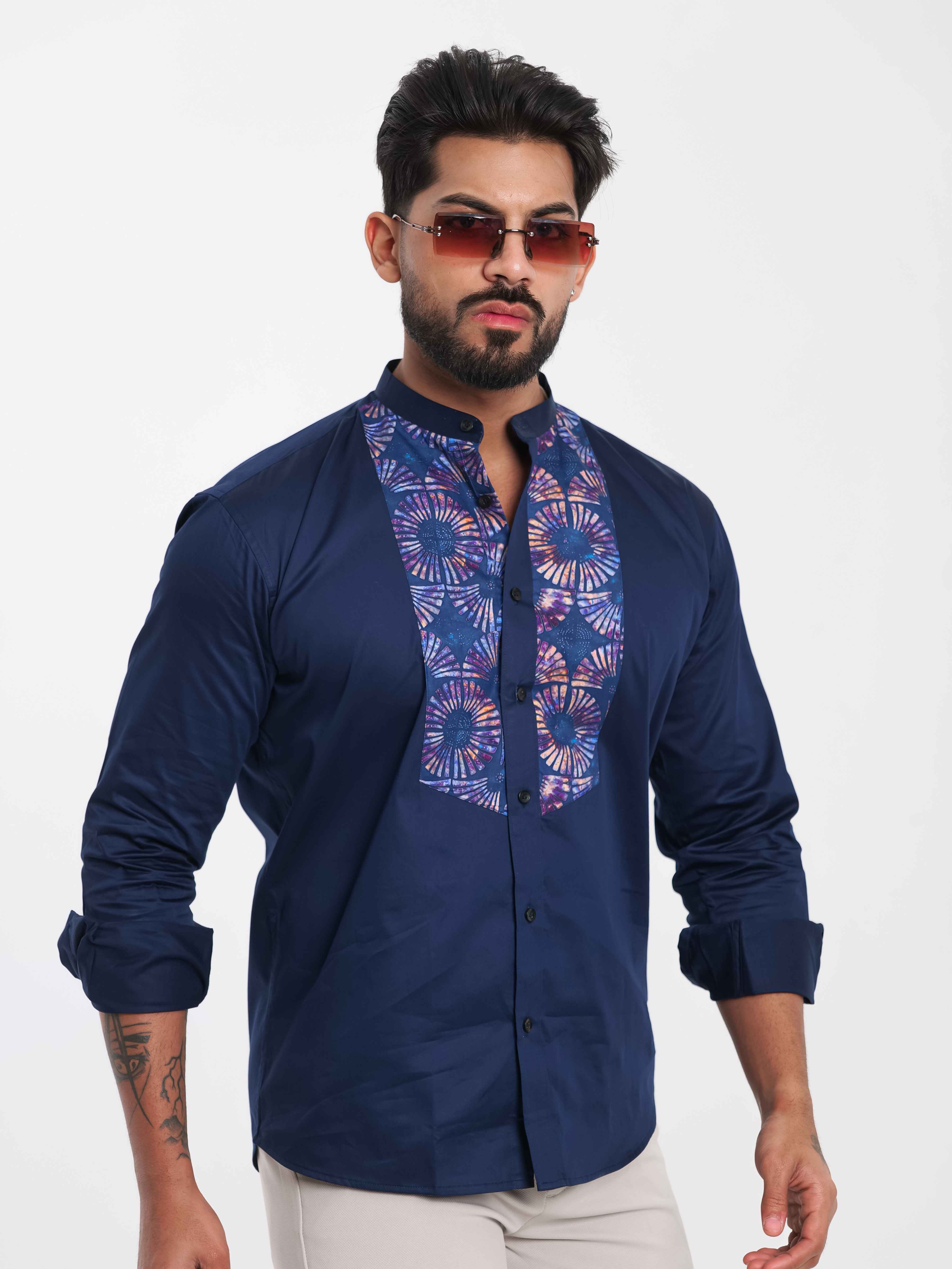 FOOMER NAVY KURTA CUT N SEW DESIGNER SHIRT FOR MEN'S - Image 4