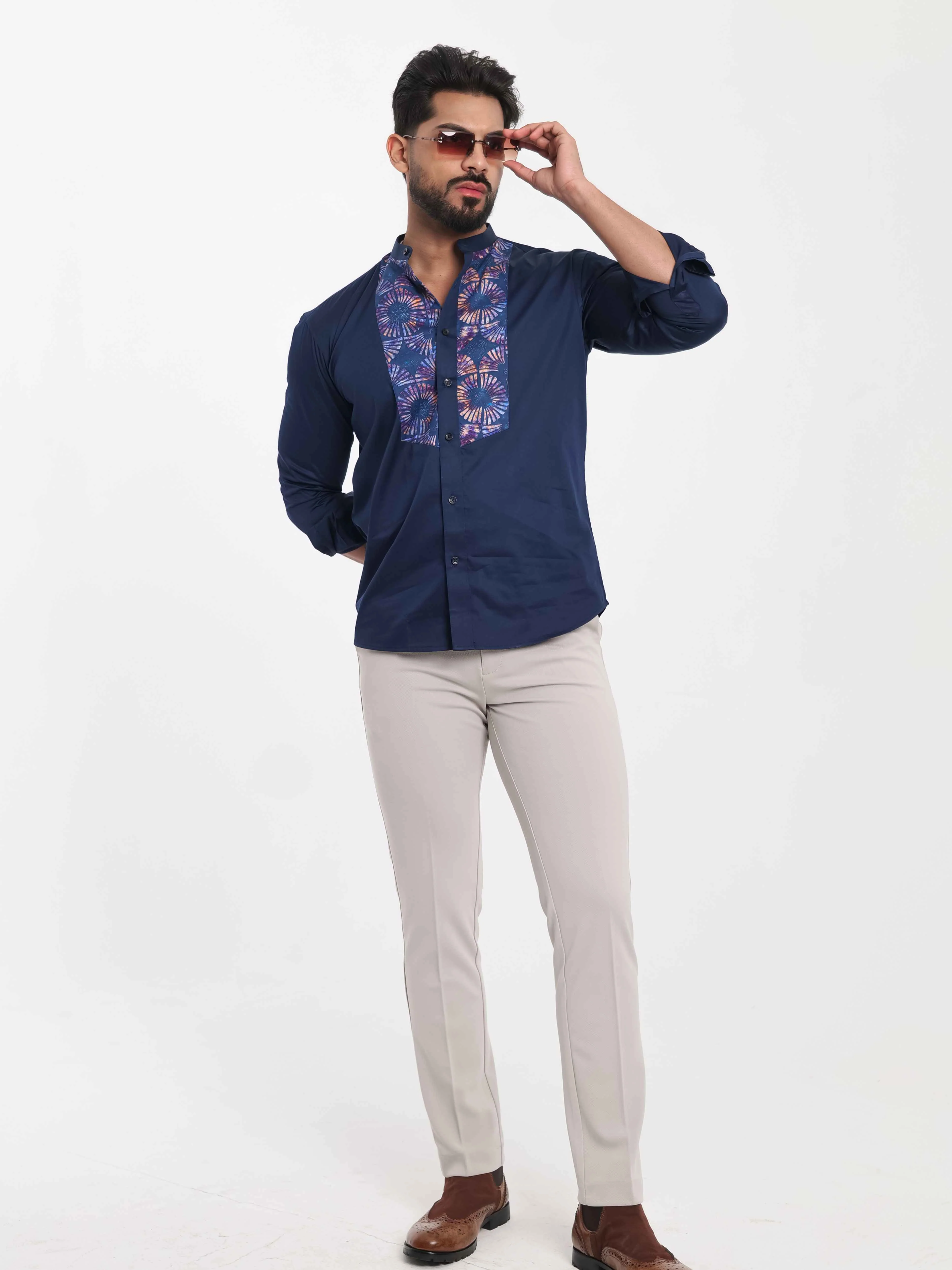 FOOMER NAVY KURTA CUT N SEW DESIGNER SHIRT FOR MEN'S - Image 6