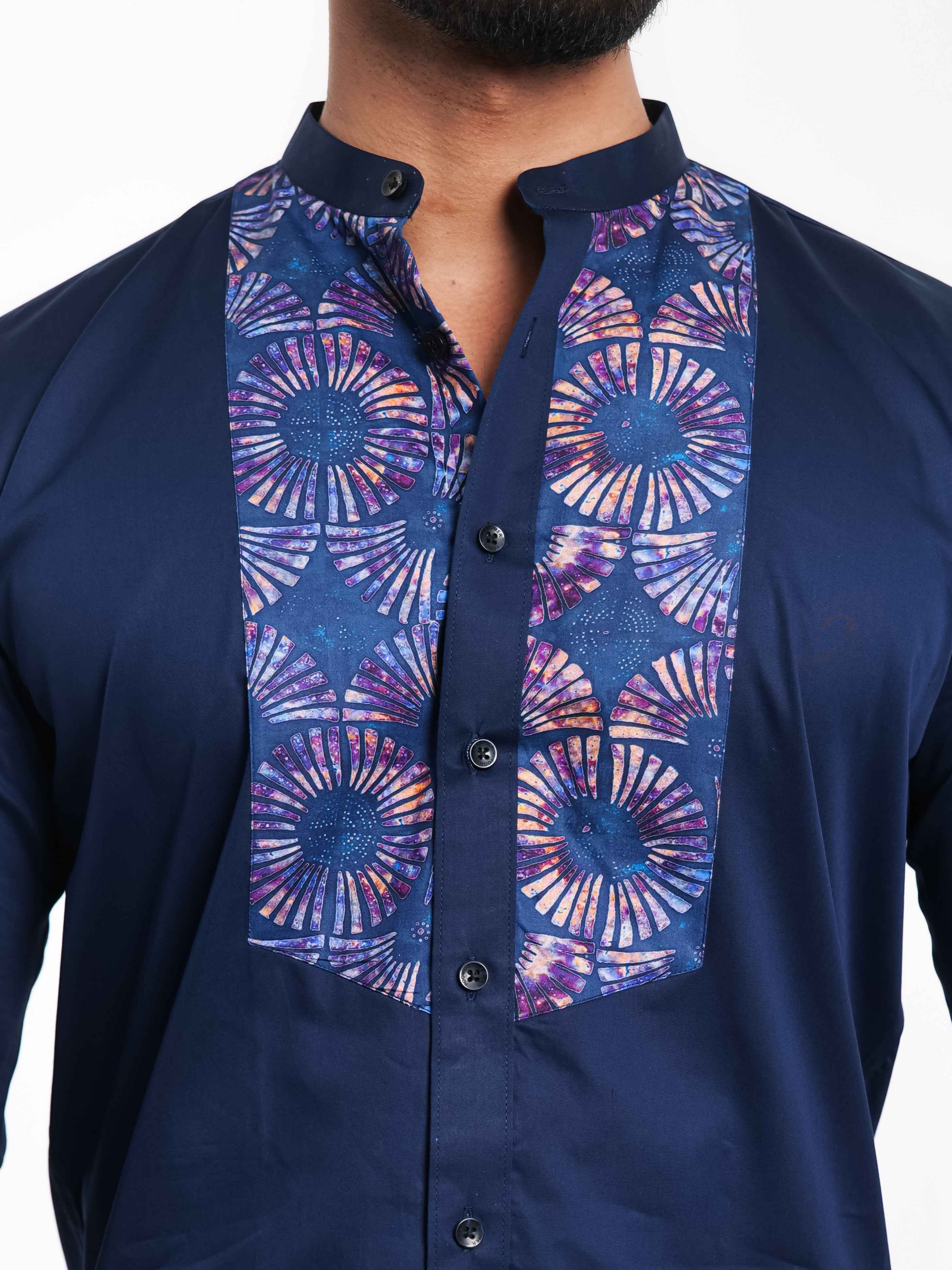 FOOMER NAVY KURTA CUT N SEW DESIGNER SHIRT FOR MEN'S - Image 7