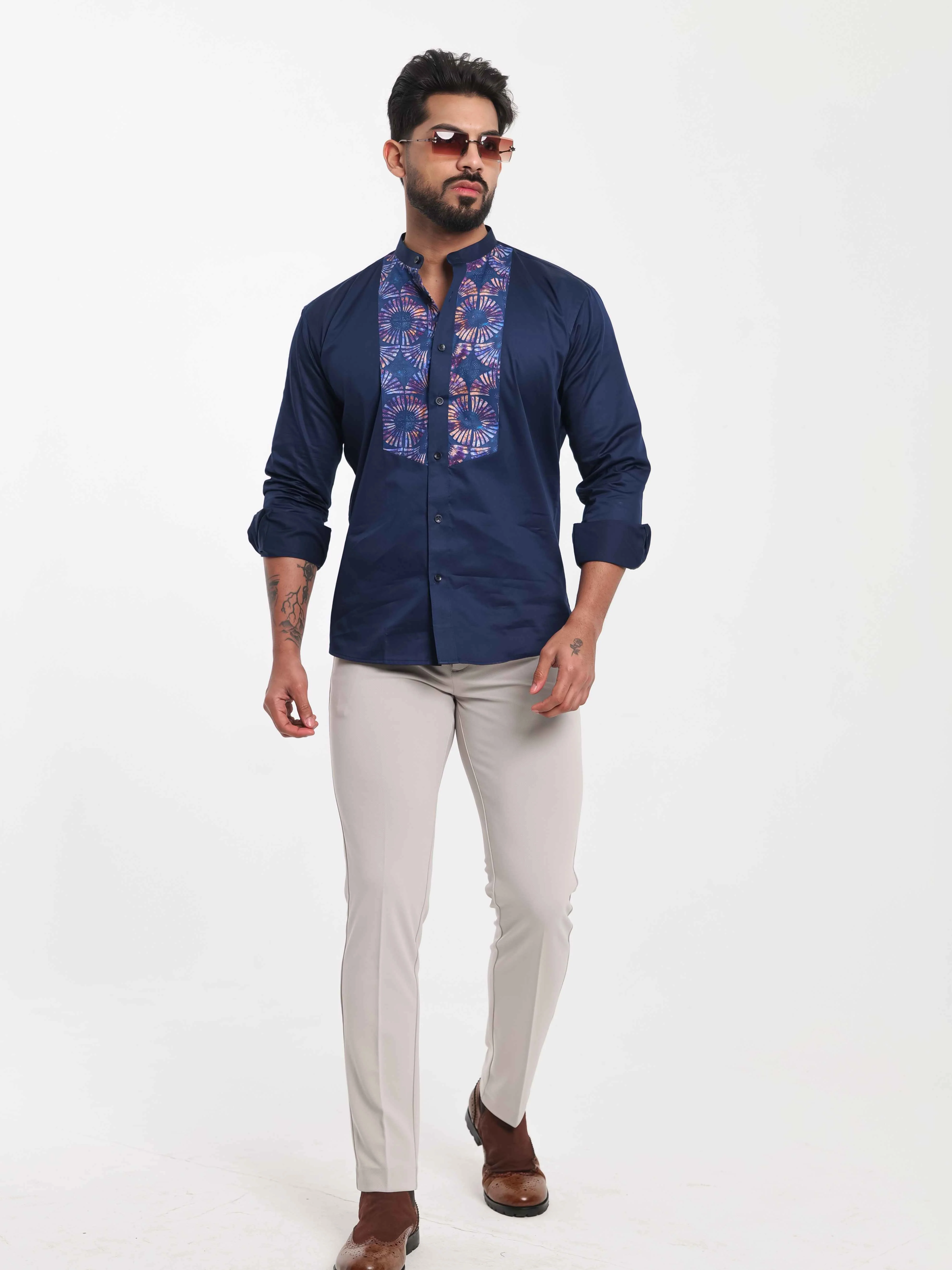 FOOMER NAVY KURTA CUT N SEW DESIGNER SHIRT FOR MEN'S - Image 8
