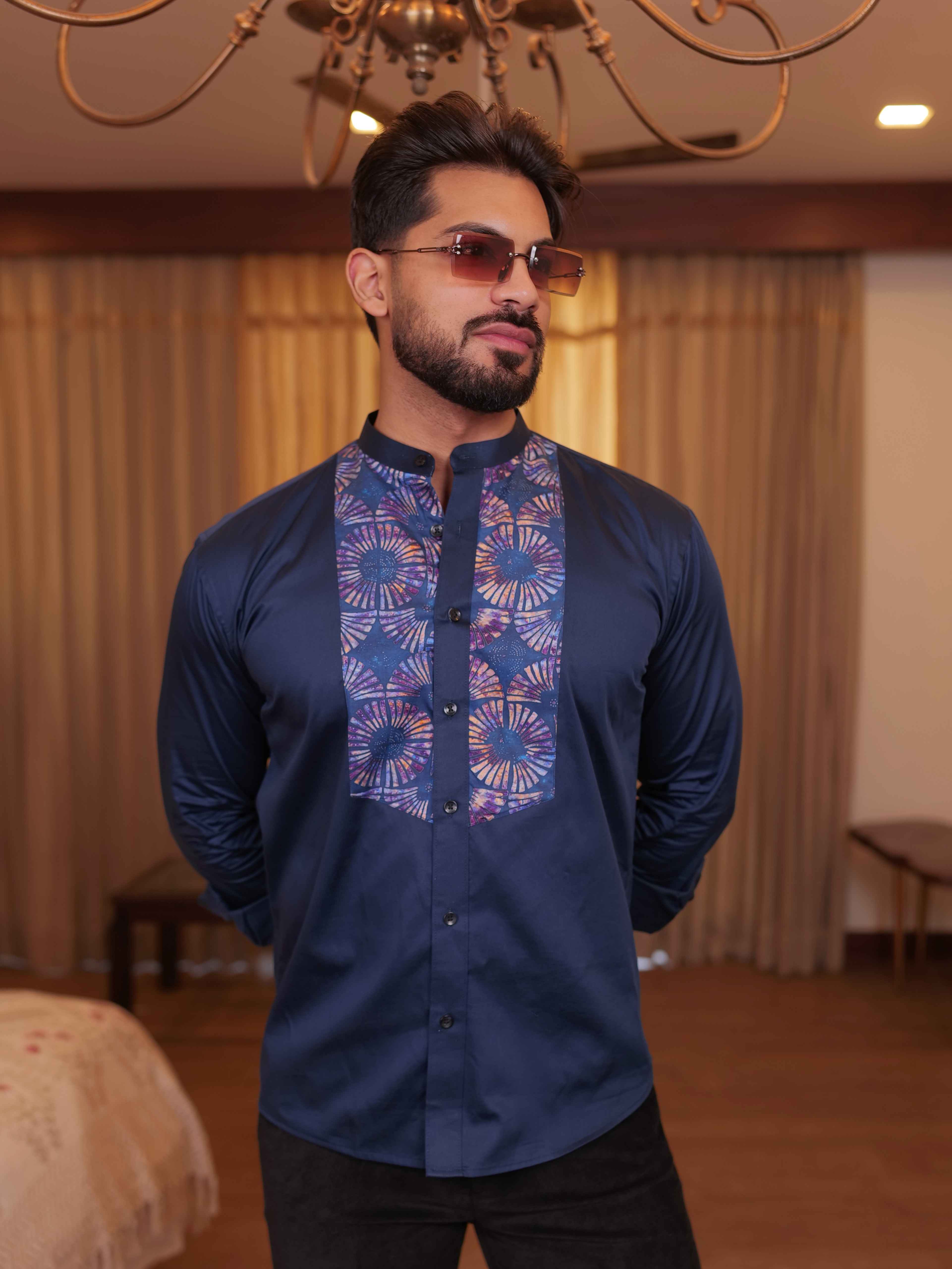 FOOMER NAVY KURTA CUT N SEW DESIGNER SHIRT FOR MEN'S - Image 9