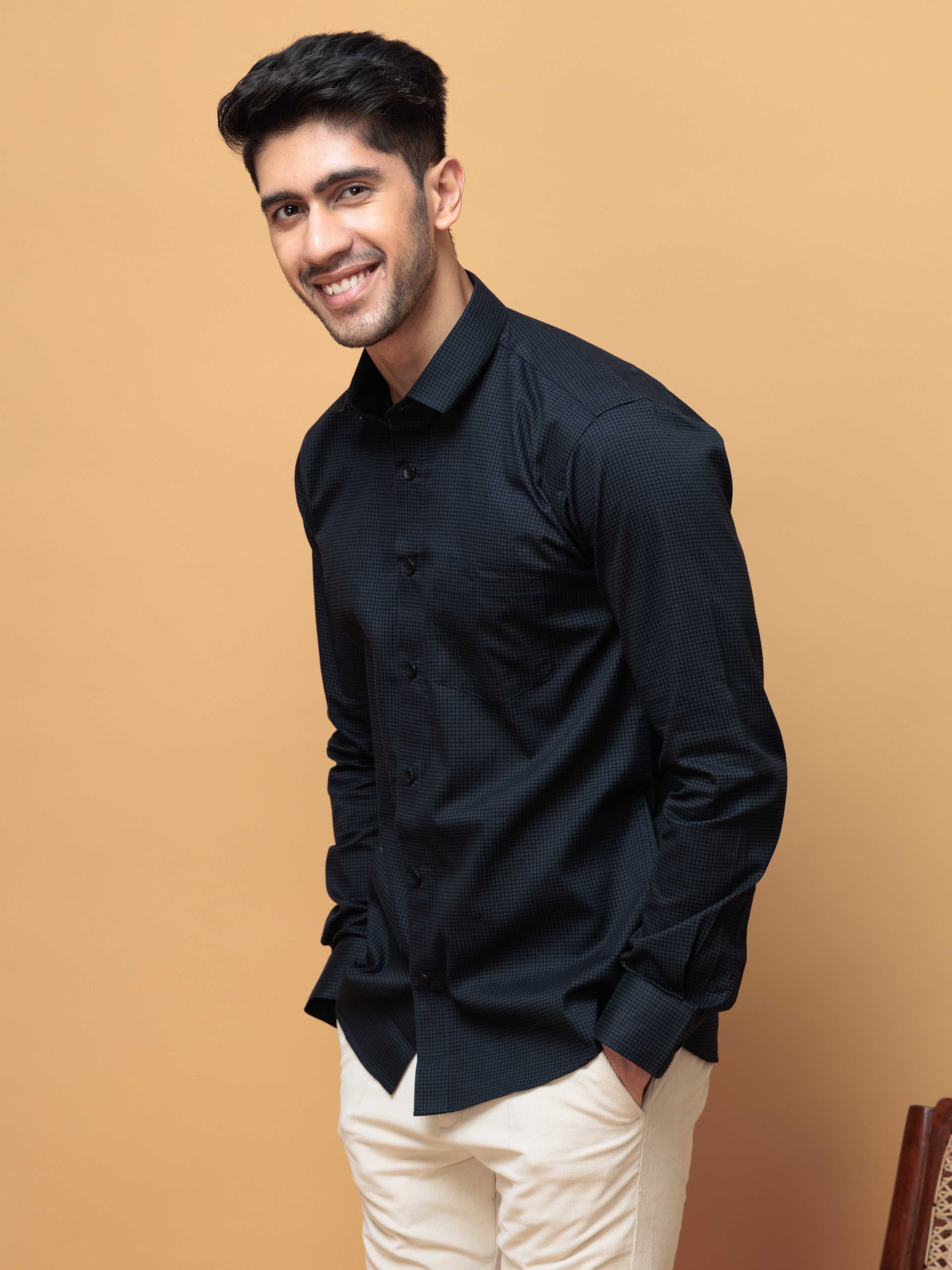 FOOMER NAVY MINI CHECKED COTTON CASUAL SHIRT FOE MEN'S - Image 6