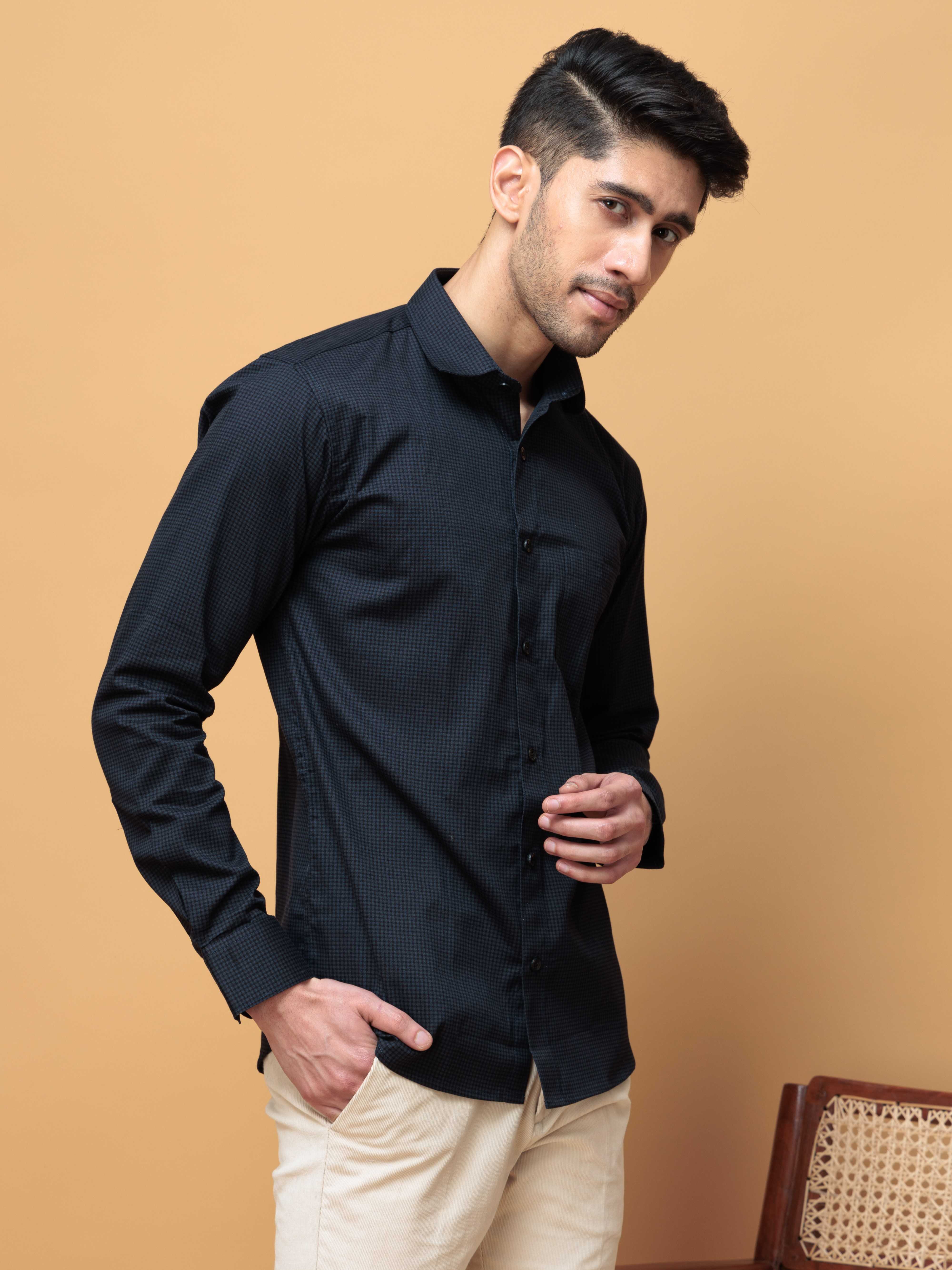 FOOMER NAVY MINI CHECKED COTTON CASUAL SHIRT FOE MEN'S - Image 8