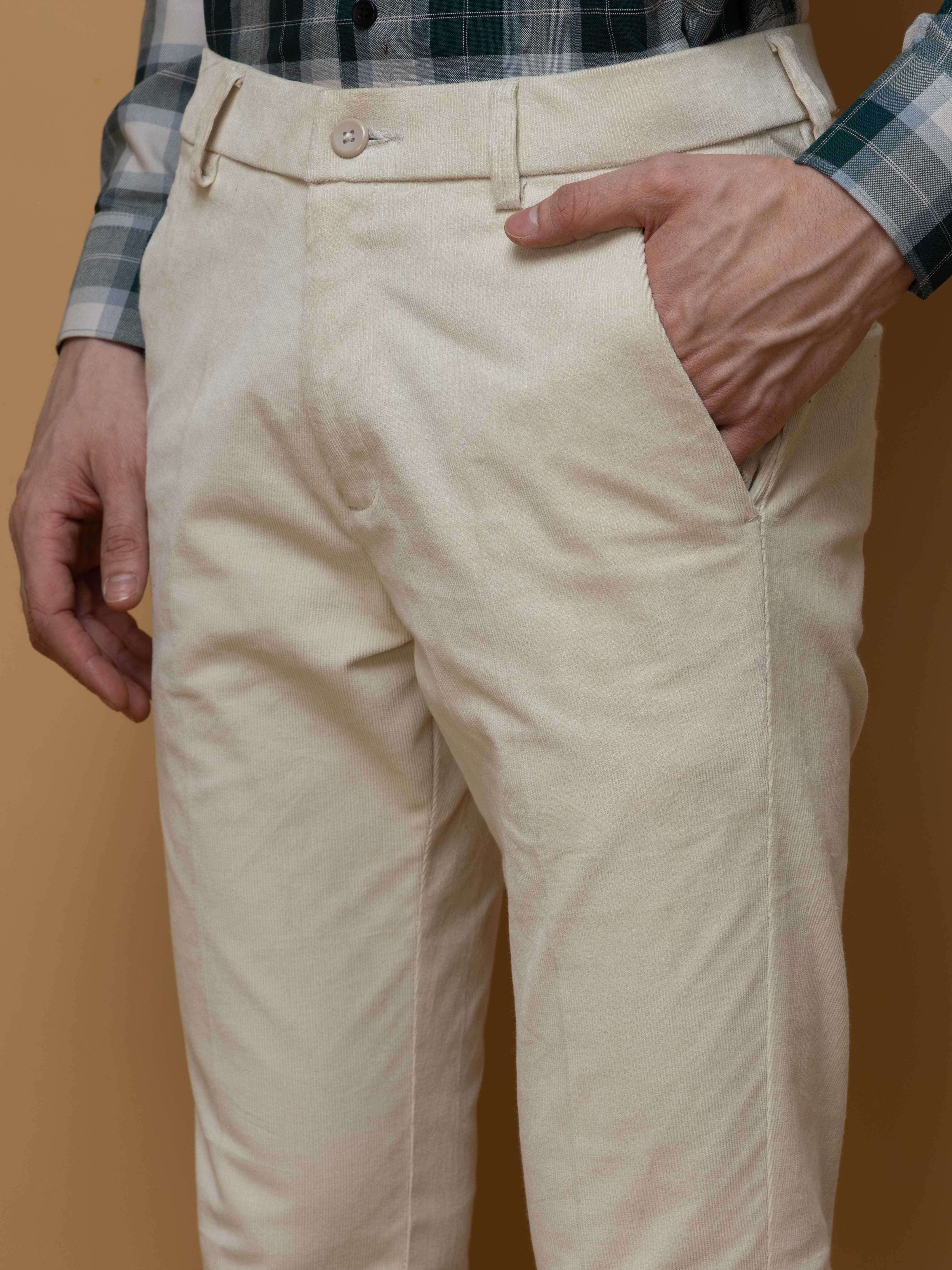 FOOMER OFF WHITE CORDUROY RELAXED FIT TROUSERS FOR MEN'S - Image 2