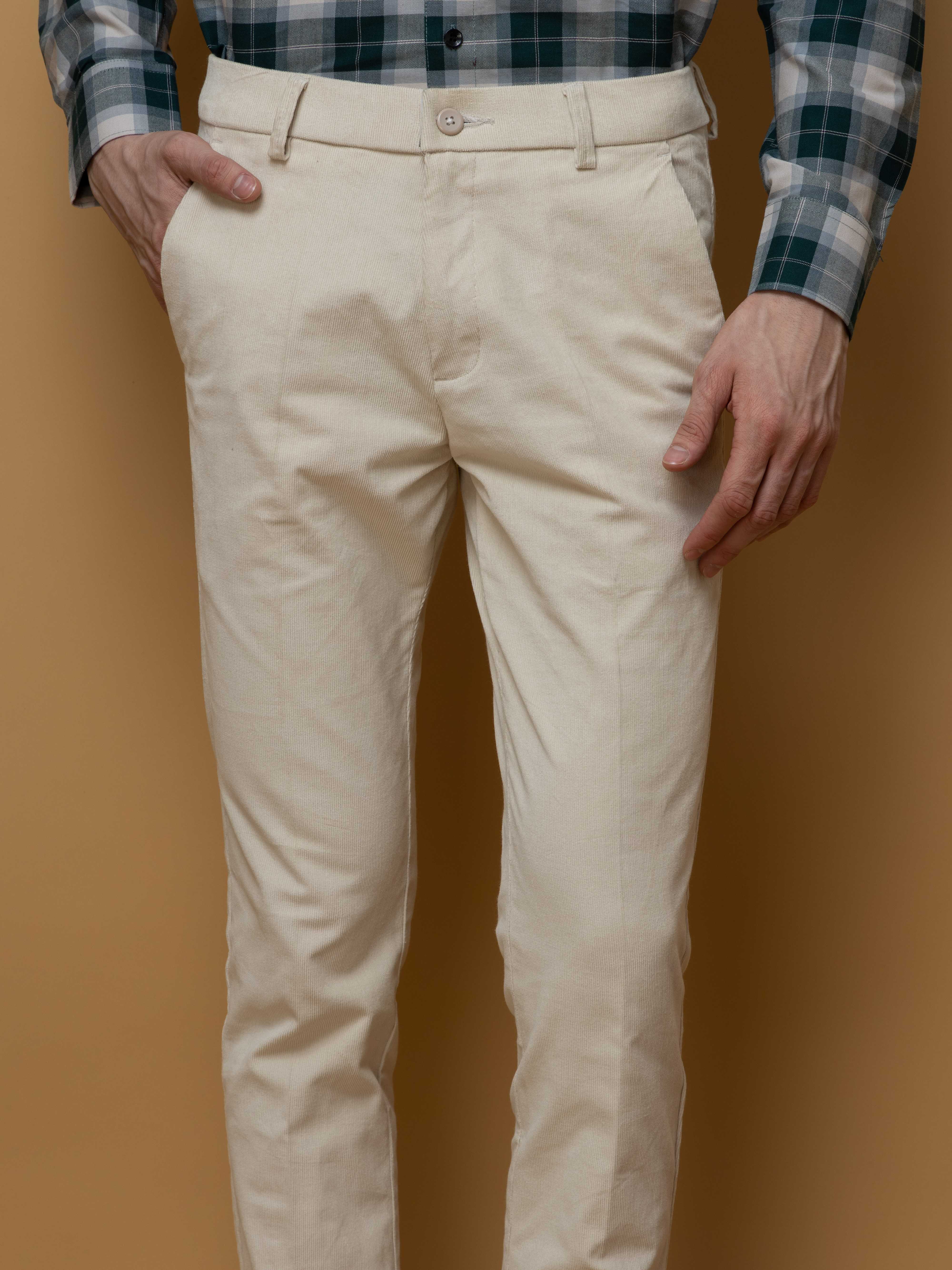 FOOMER OFF WHITE CORDUROY RELAXED FIT TROUSERS FOR MEN'S - Image 3