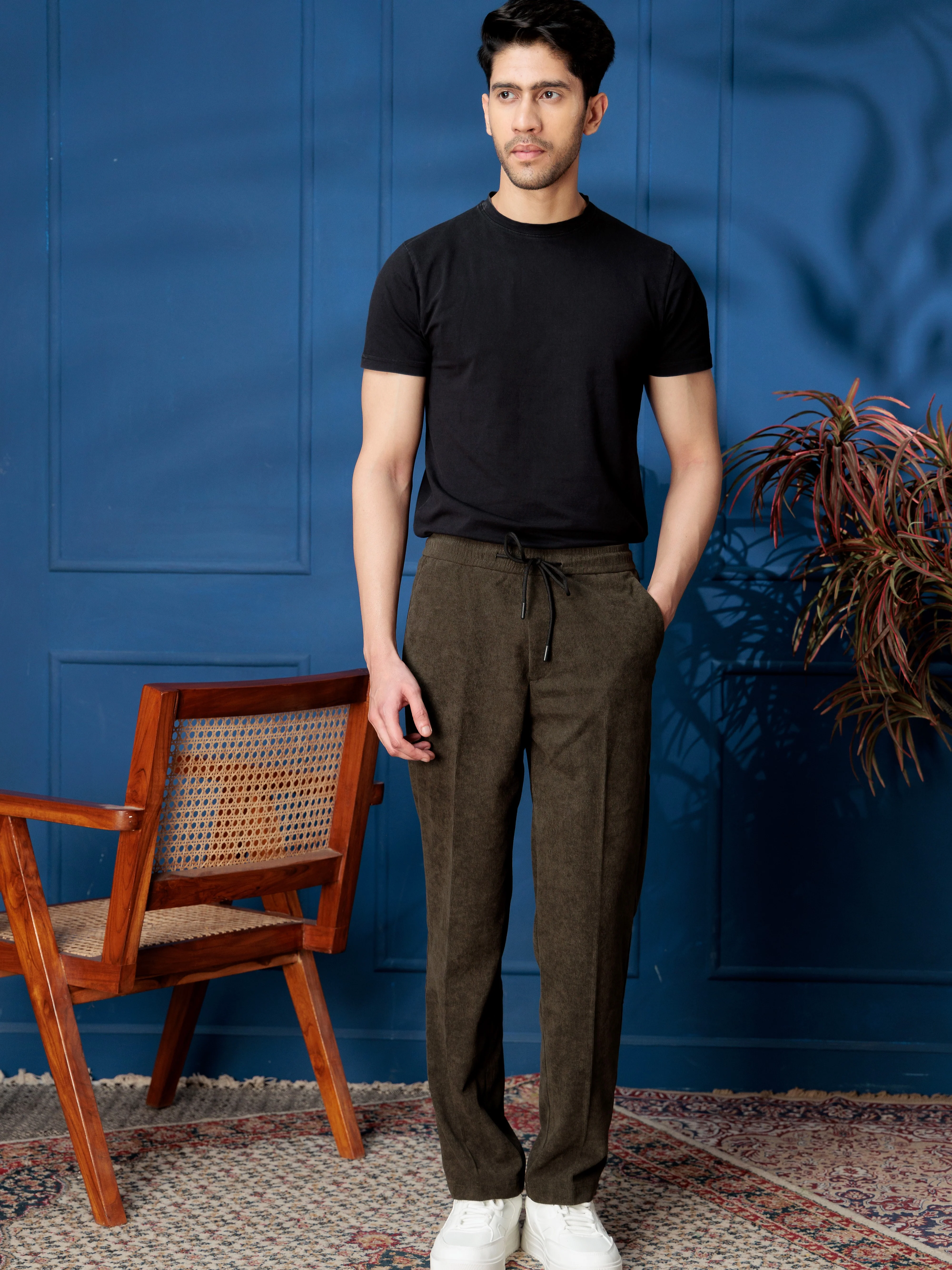 FOOMER OLIVE CORDUROY RELAXED FIT TROUSERS FOR MEN'S - Image 4