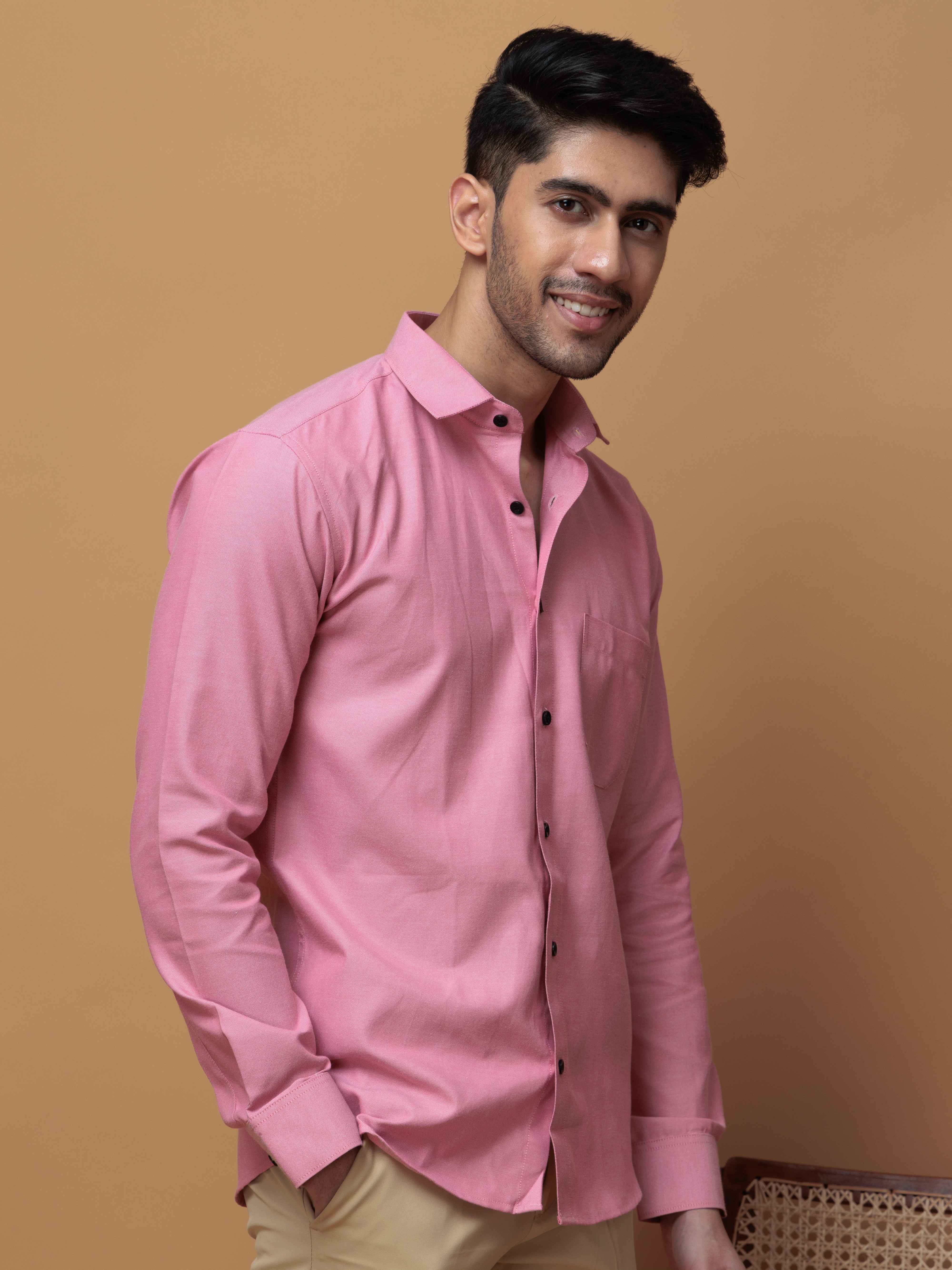 FORMAL PINK PLAIN OXFORD COTTON CASUAL SHIRT FOR MEN'S - Image 7
