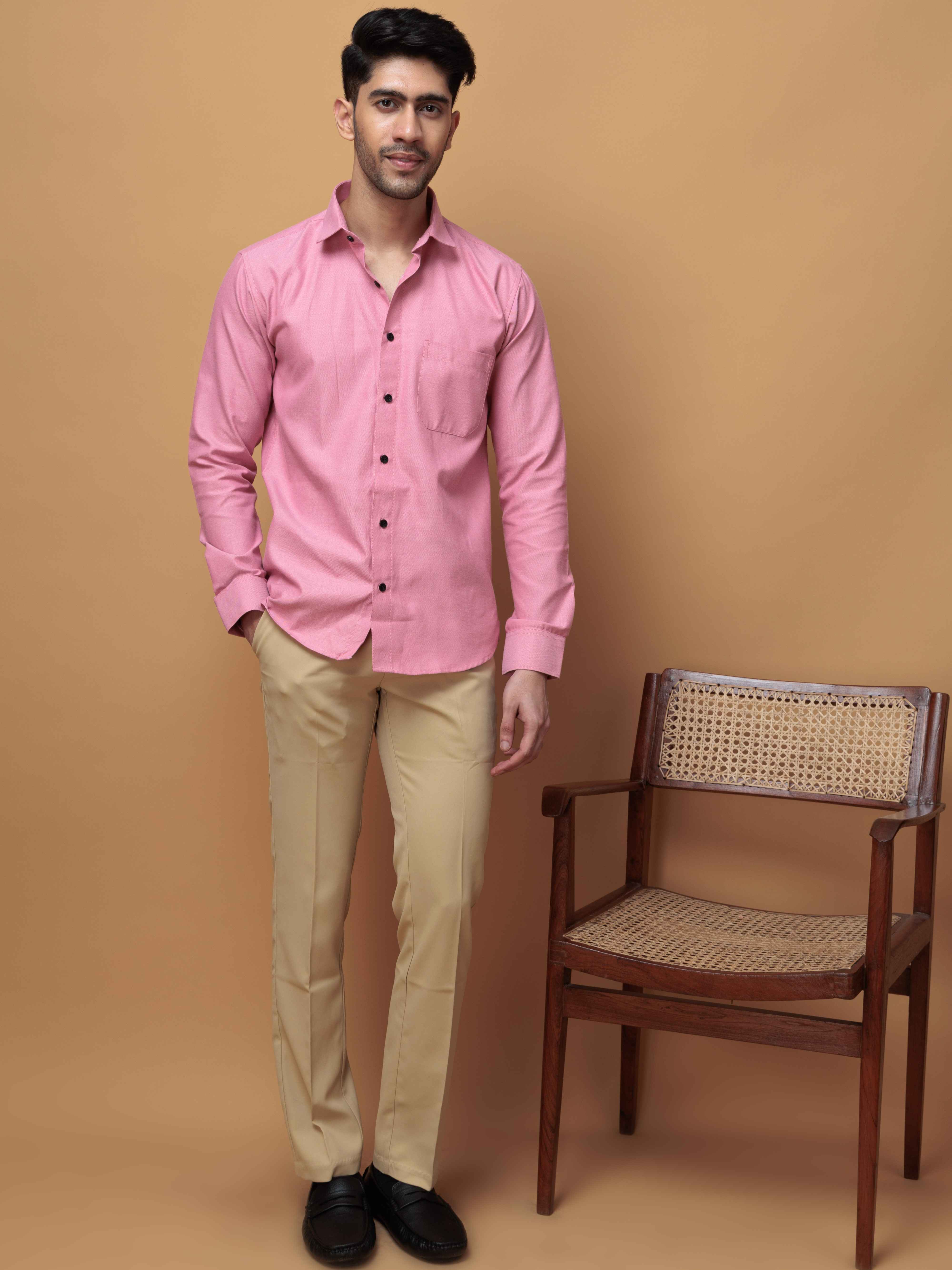 FORMAL PINK PLAIN OXFORD COTTON CASUAL SHIRT FOR MEN'S - Image 9