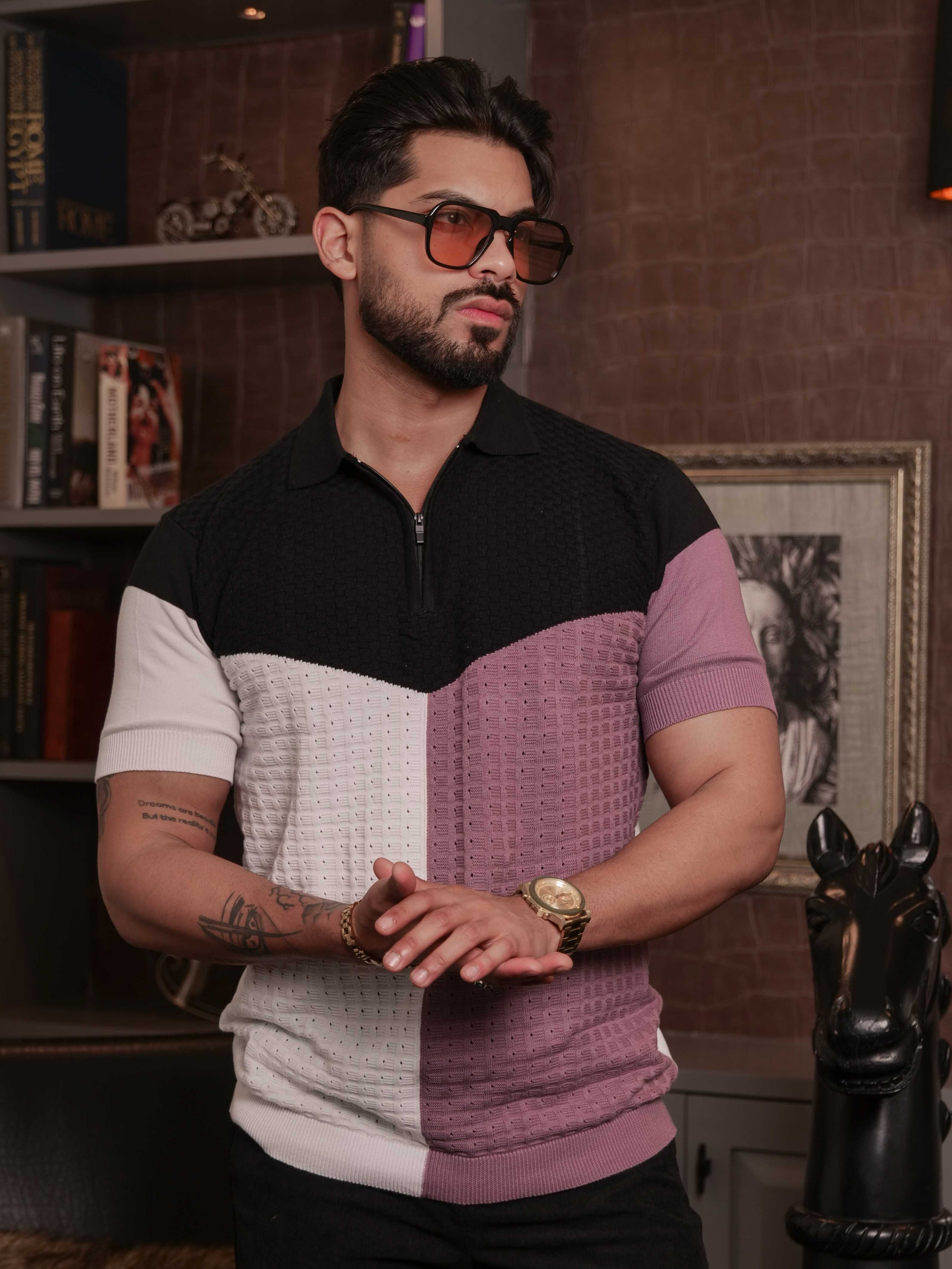 FOOMER PURPLE AND WHITE HALF SLEEVE KNITED TSHIRT FOR MEN'S - Image 2