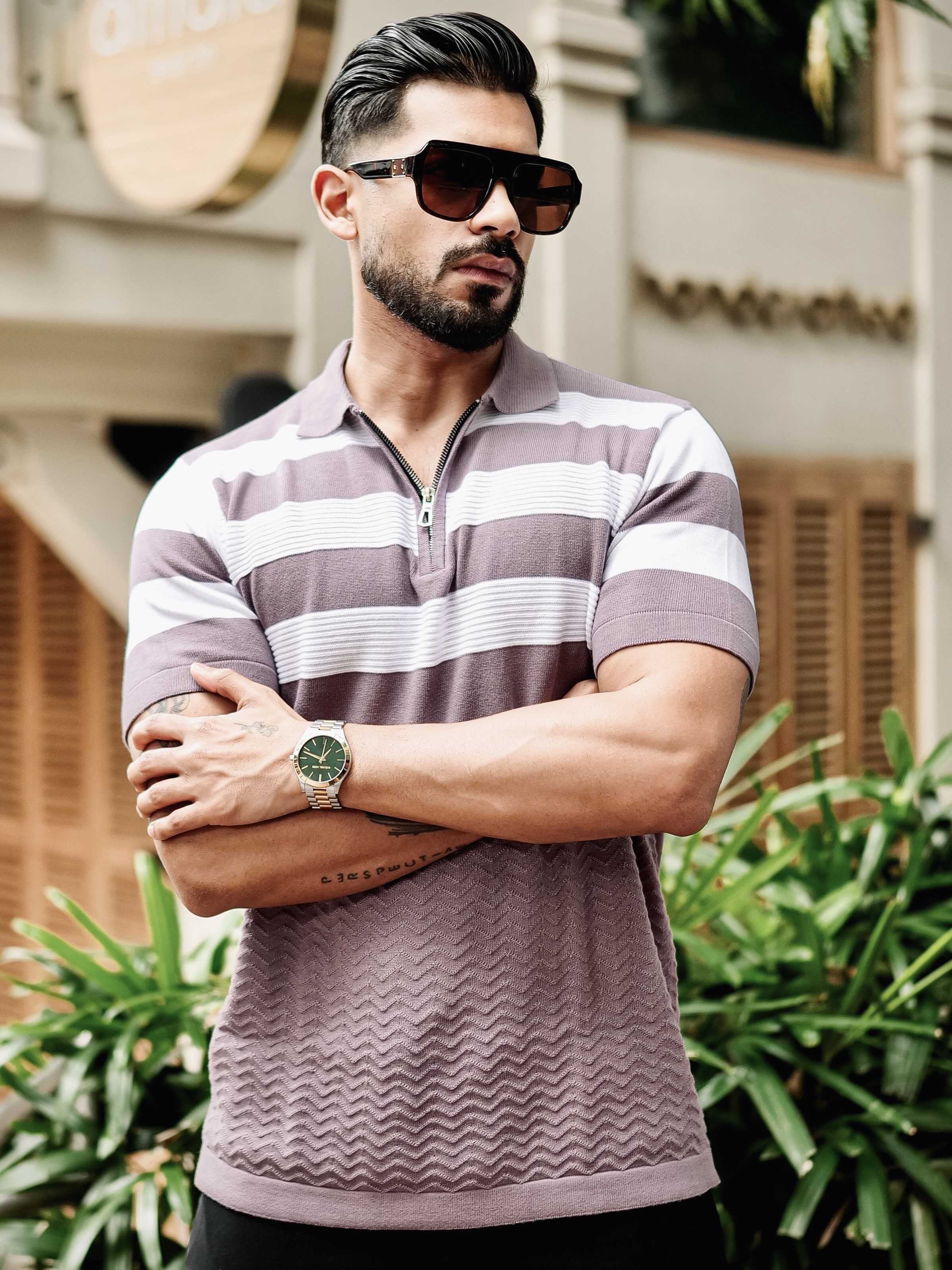 FOOMER PURPLE HALF SLEEVE KNITTED TSHIRT FOR MEN'S - Image 2