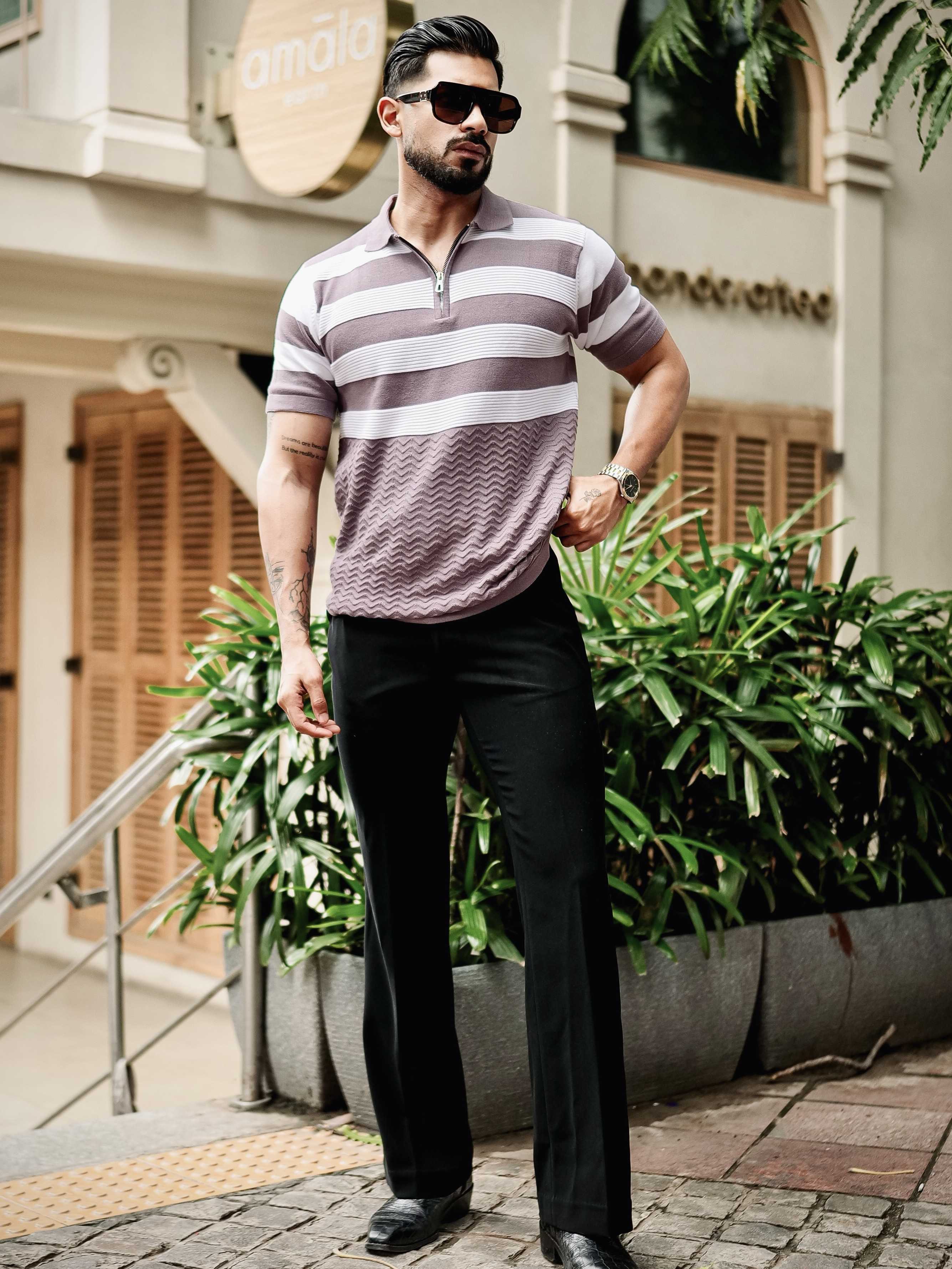 FOOMER PURPLE HALF SLEEVE KNITTED TSHIRT FOR MEN'S - Image 4